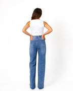 HIGH WAIST WIDE LEG MEDIUM WASH JEANS - INSEAM 86 CM