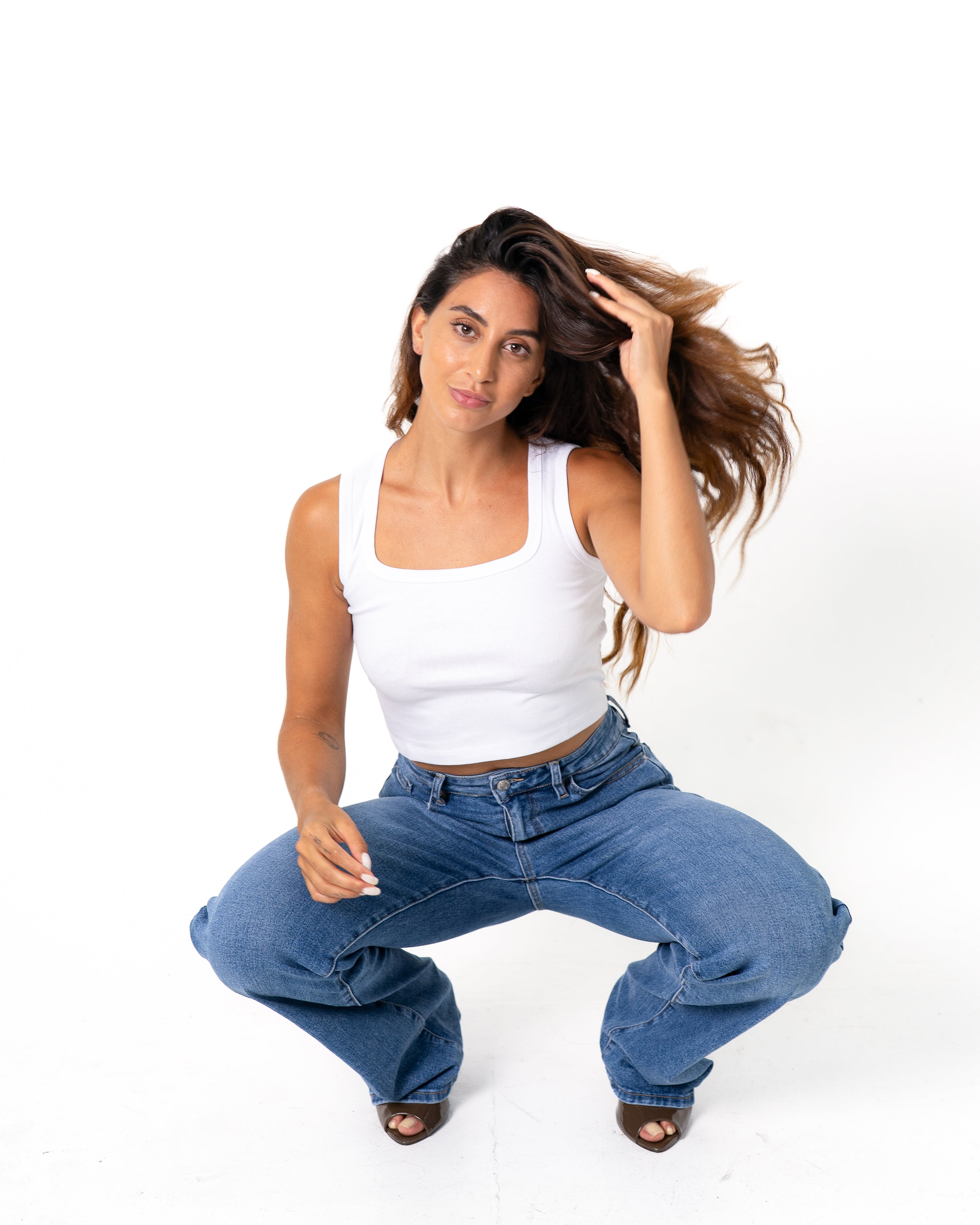 HIGH WAIST WIDE LEG MEDIUM WASH JEANS - INSEAM 86 CM