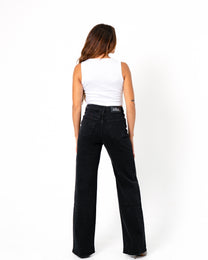 TALL STRETCHY HIGH WAIST WIDE LEG BLACK JEANS - INSEAM 84 CM | SEISHIKI STUDIO