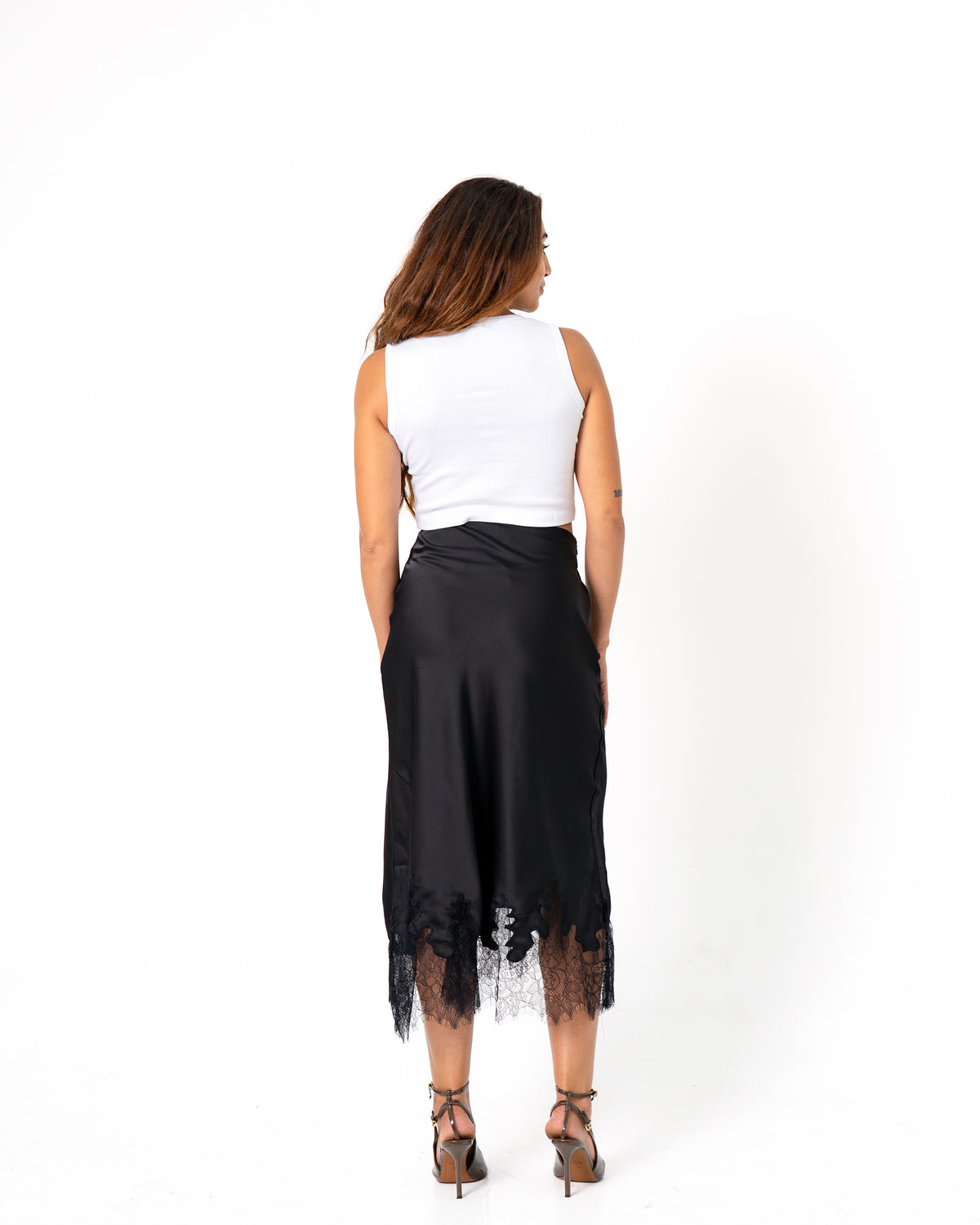 SATIN LACE TRIM SKIRT BLACK | SEISHIKI STUDIO