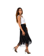 SATIN LACE TRIM SKIRT BLACK