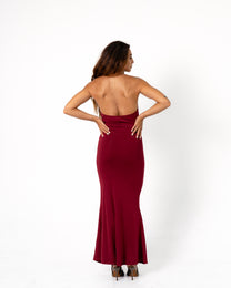 SUPER STRETCHY GOLD NECK DETAIL LONG DRESS BURGUNDY | SEISHIKI STUDIO