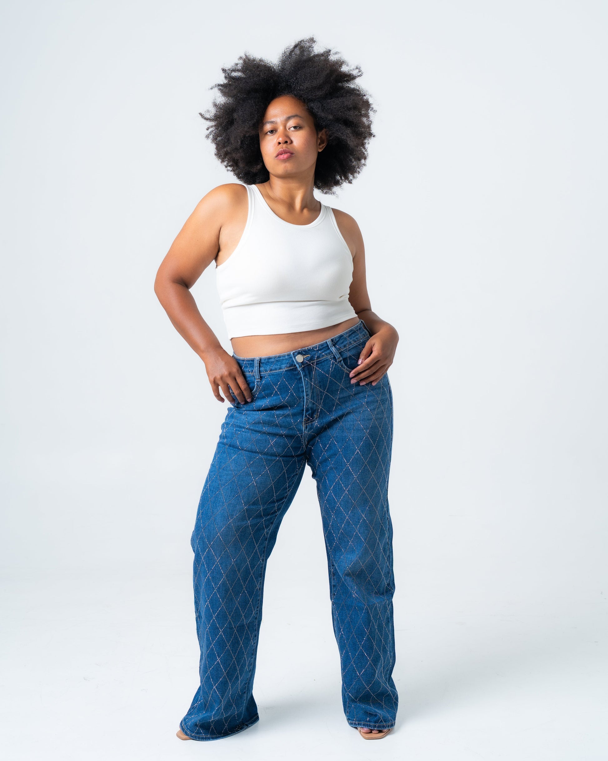 MAKOTO Sparkle Wide Leg Jeans - INSEAM 79CM
