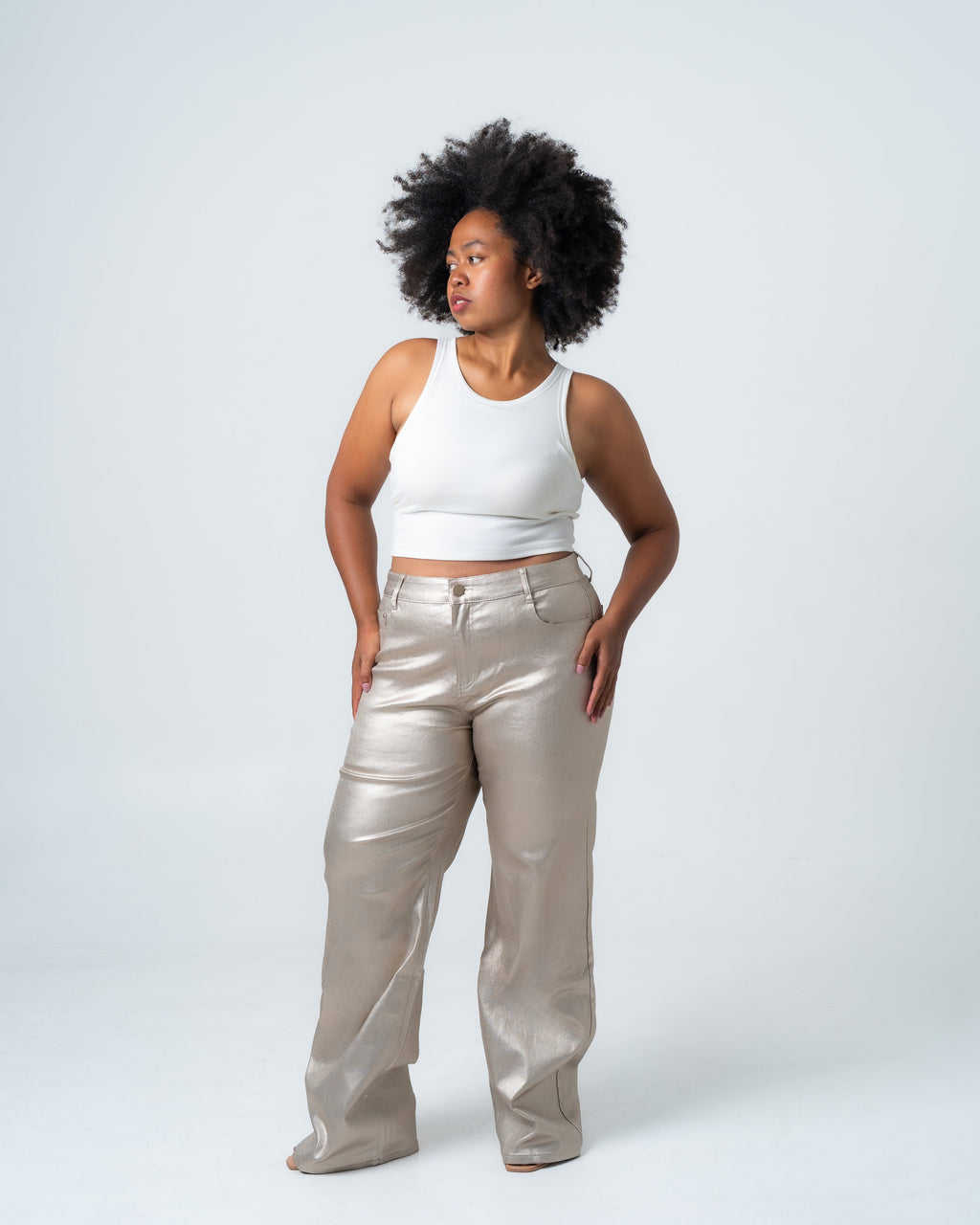 KINZOKU Faux Leather Jeans GOLD