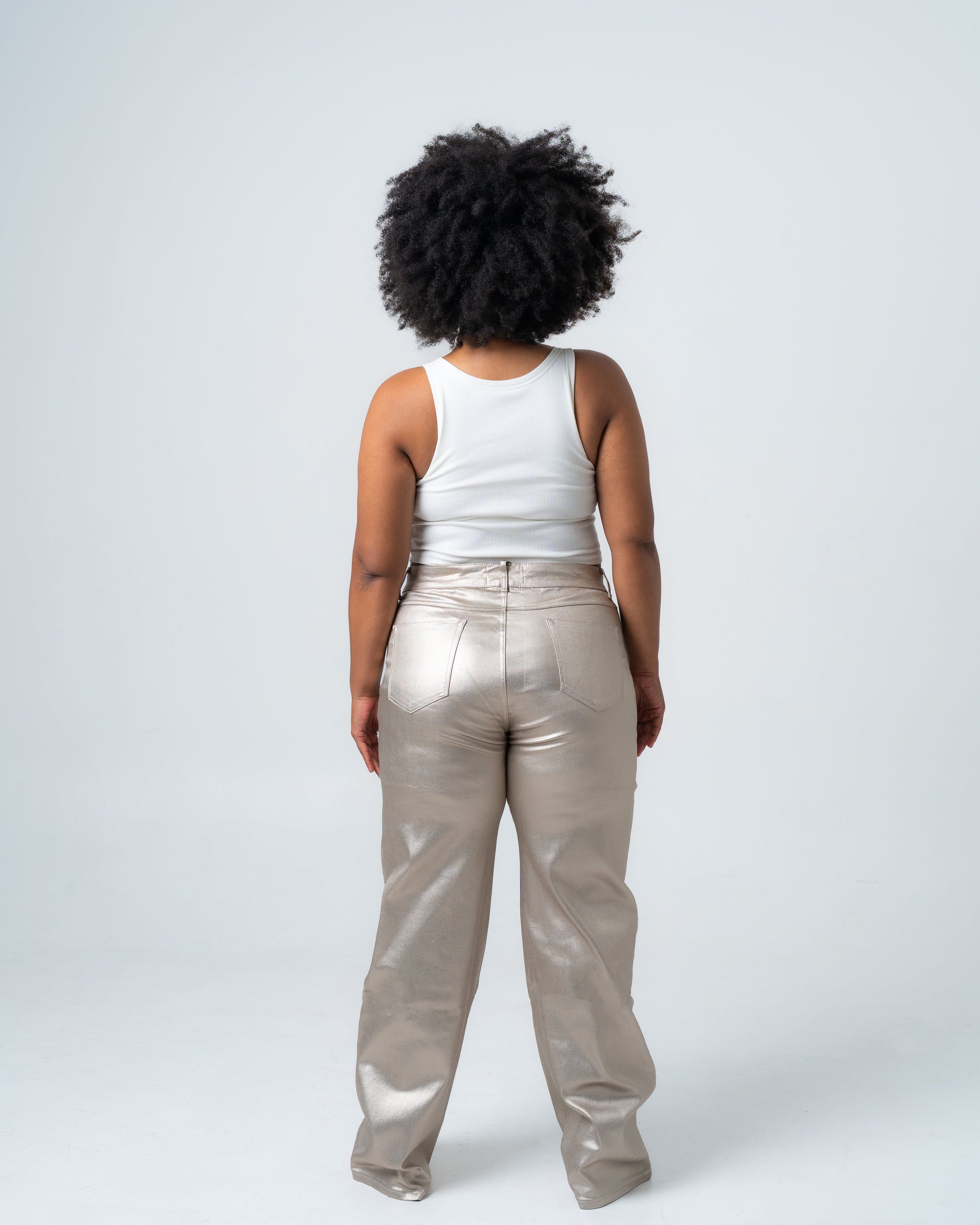 KINZOKU Faux Leather Jeans GOLD