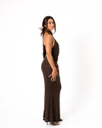 HIGH NECK SPARKLE DRESS BROWN