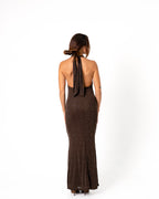 HIGH NECK SPARKLE DRESS BROWN