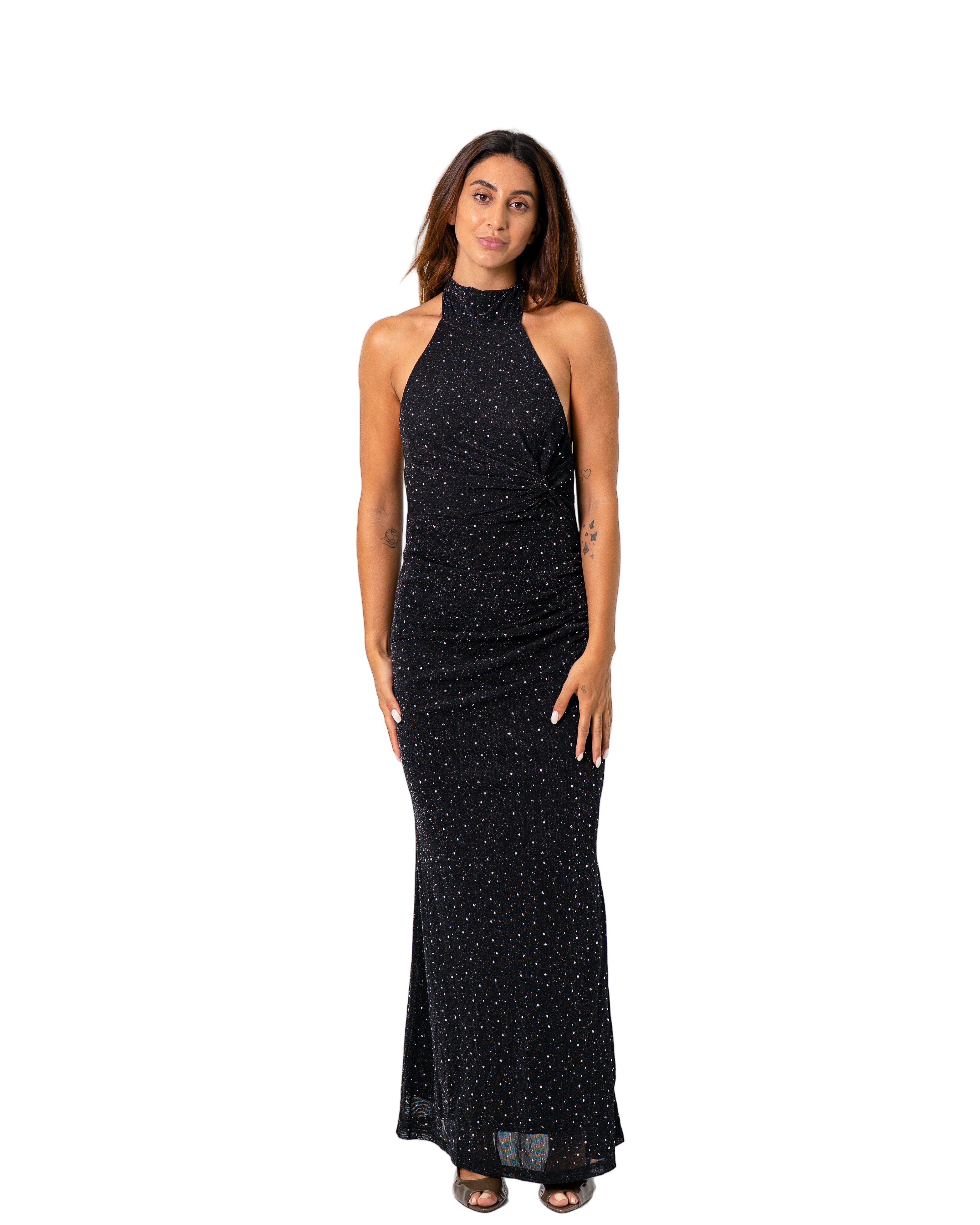 HIGH NECK SPARKLE DRESS BLACK