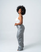 KINZOKU Faux Leather Jeans SILVER - INSEAM 80CM