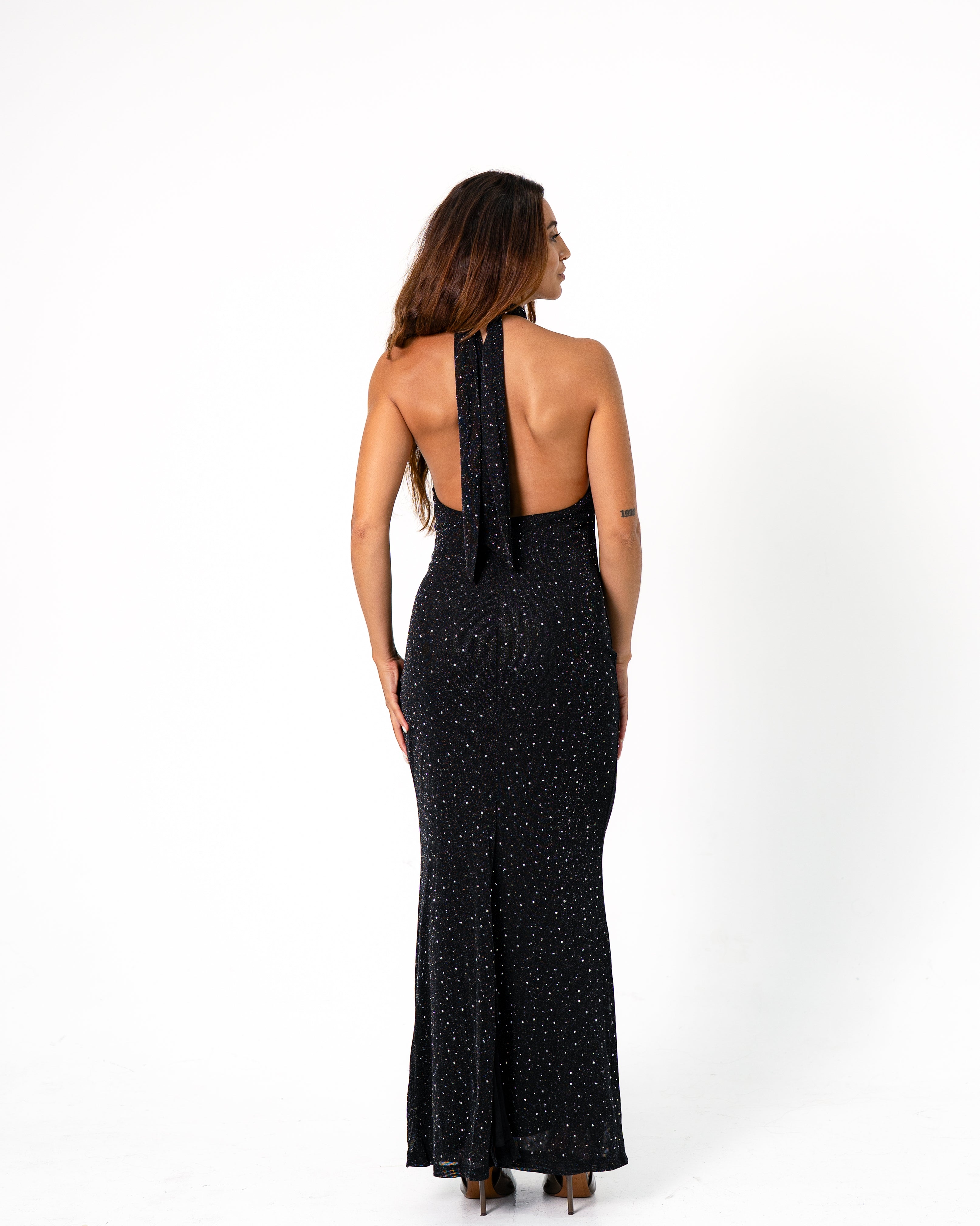 HIGH NECK SPARKLE DRESS BLACK