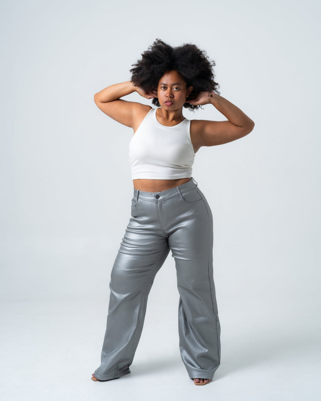 KINZOKU Faux Leather Jeans SILVER - INSEAM 80CM