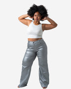 KINZOKU Faux Leather Jeans SILVER - INSEAM 80CM