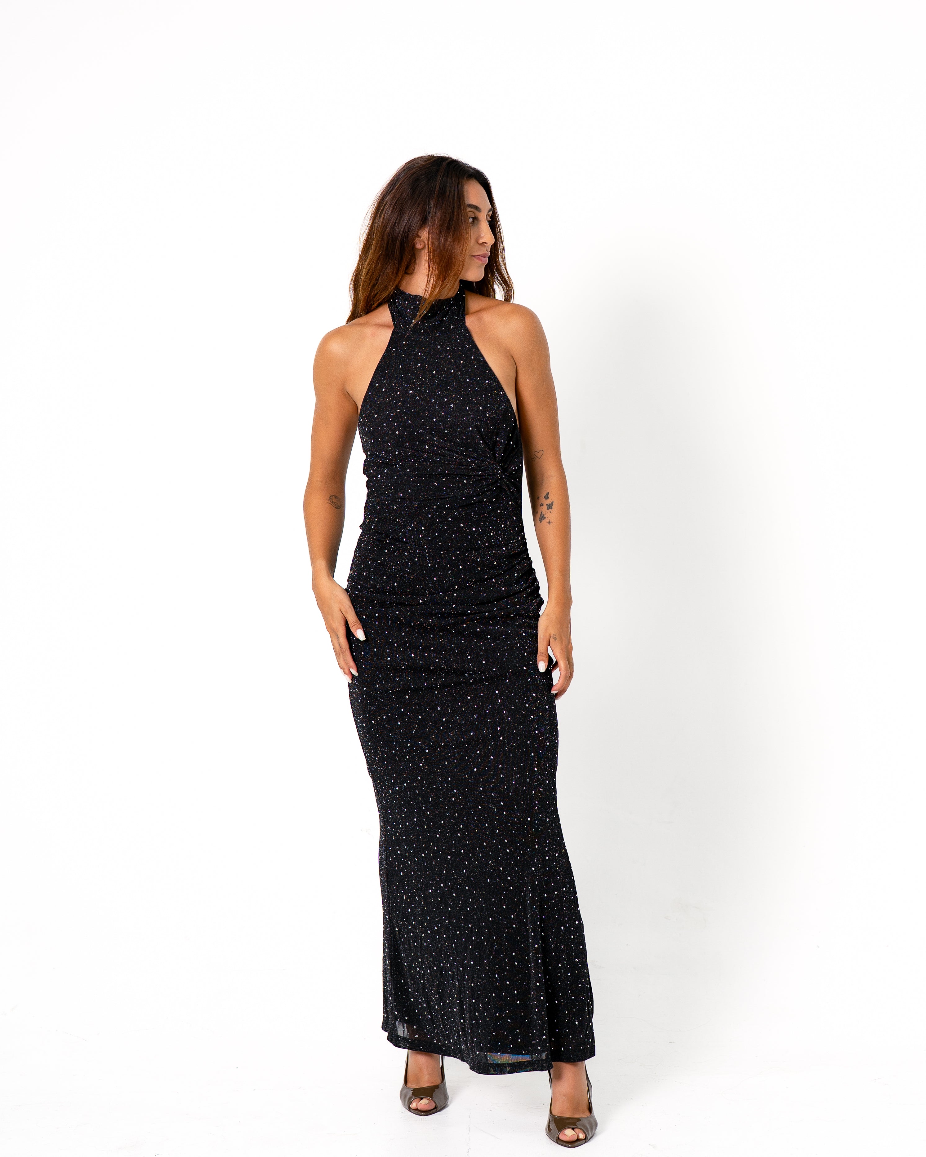 HIGH NECK SPARKLE DRESS BLACK