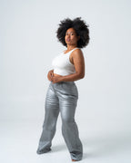 KINZOKU Faux Leather Jeans SILVER - INSEAM 80CM