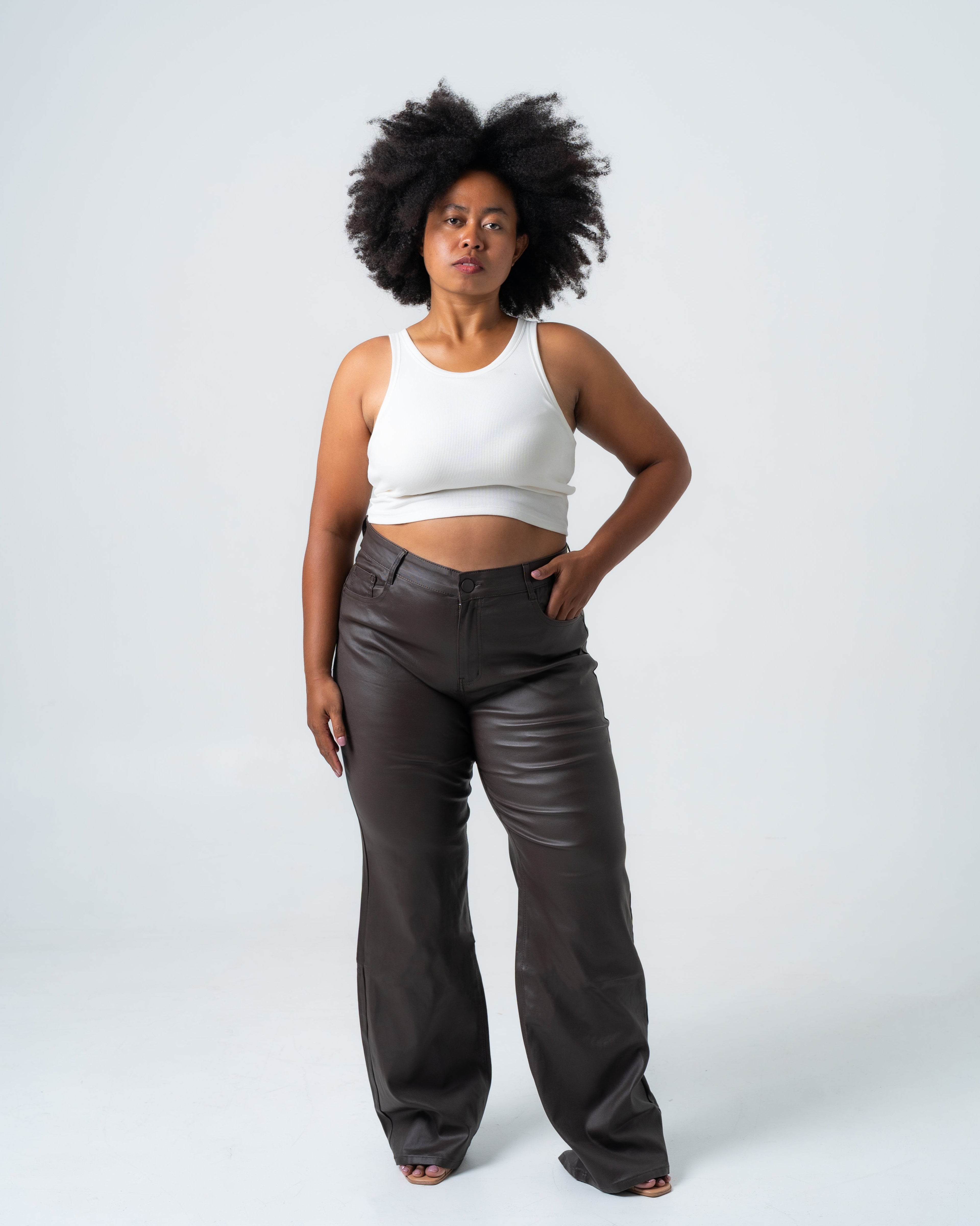 KINZOKU Faux Leather Jeans BROWN - INSEAM 80CM