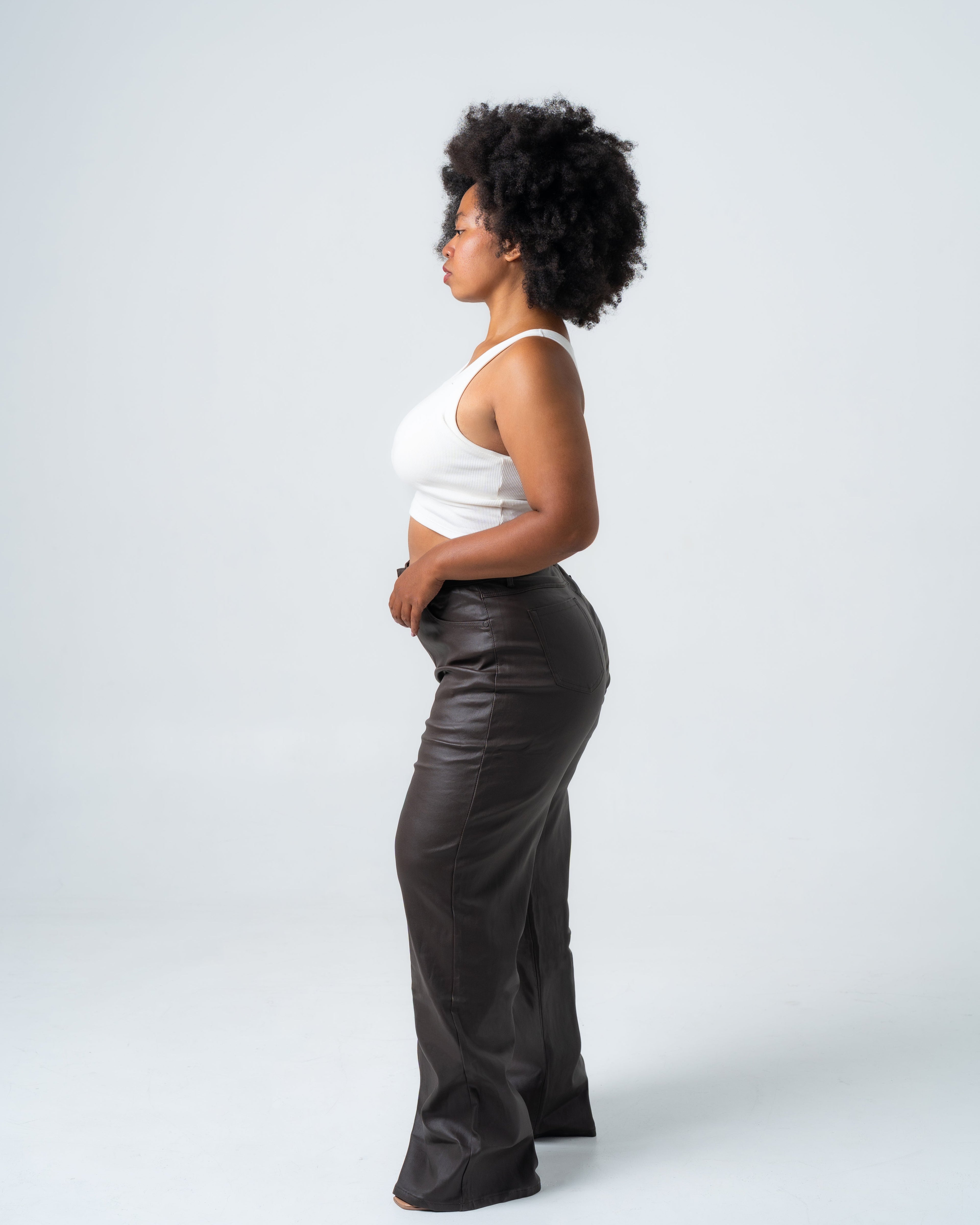 KINZOKU Faux Leather Jeans BROWN - INSEAM 80CM