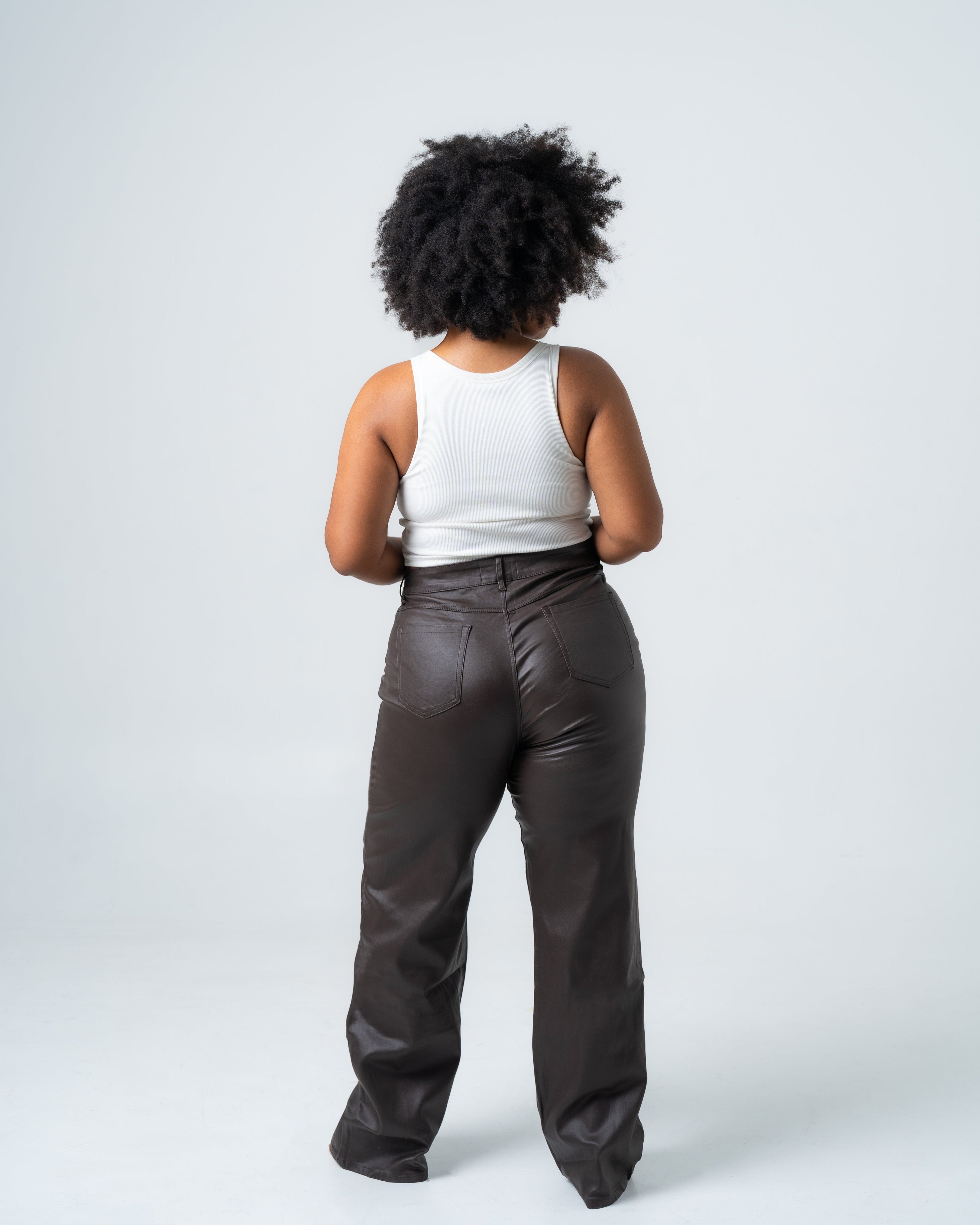 KINZOKU Faux Leather Jeans BROWN - INSEAM 80CM