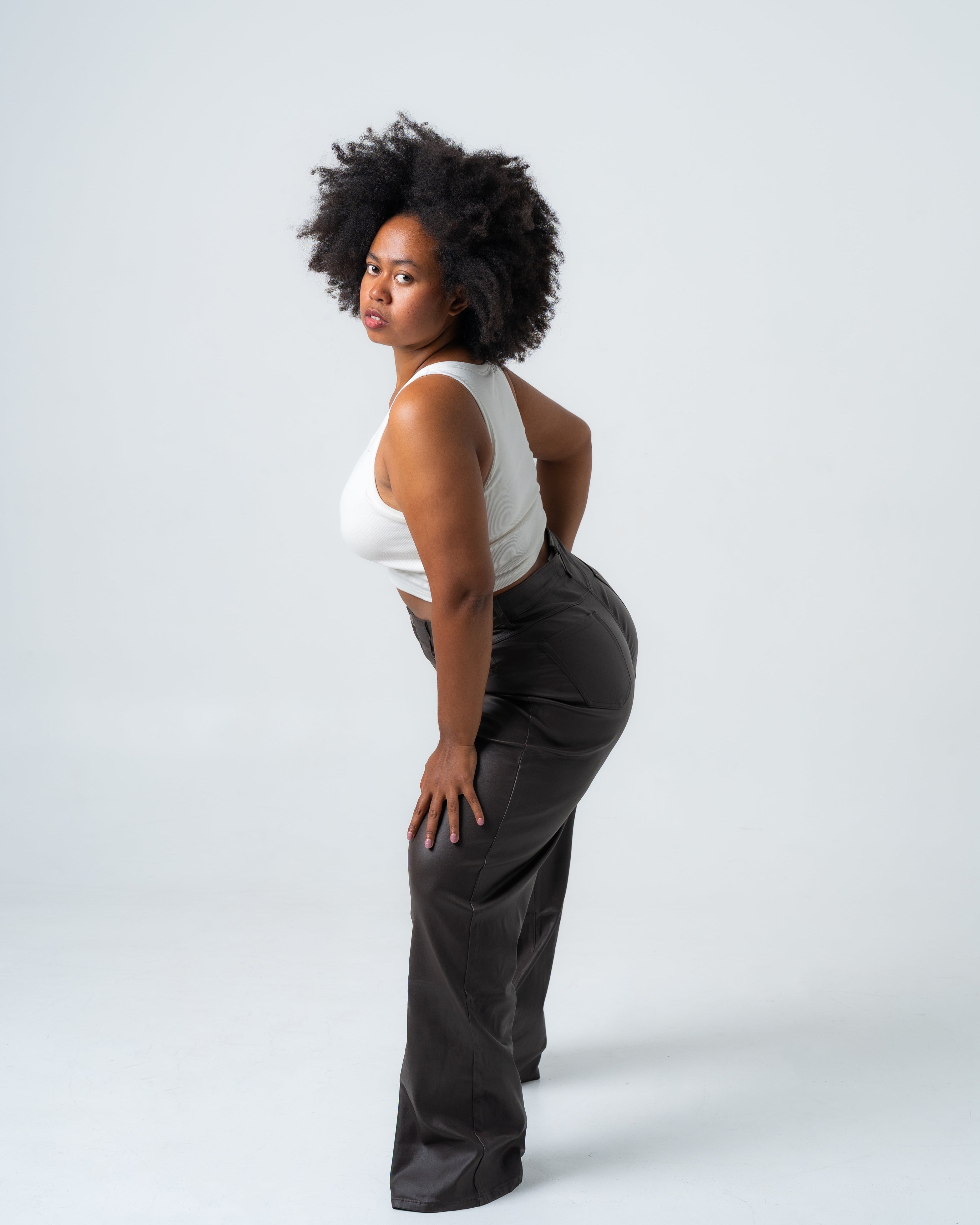 KINZOKU Faux Leather Jeans BROWN - INSEAM 80CM