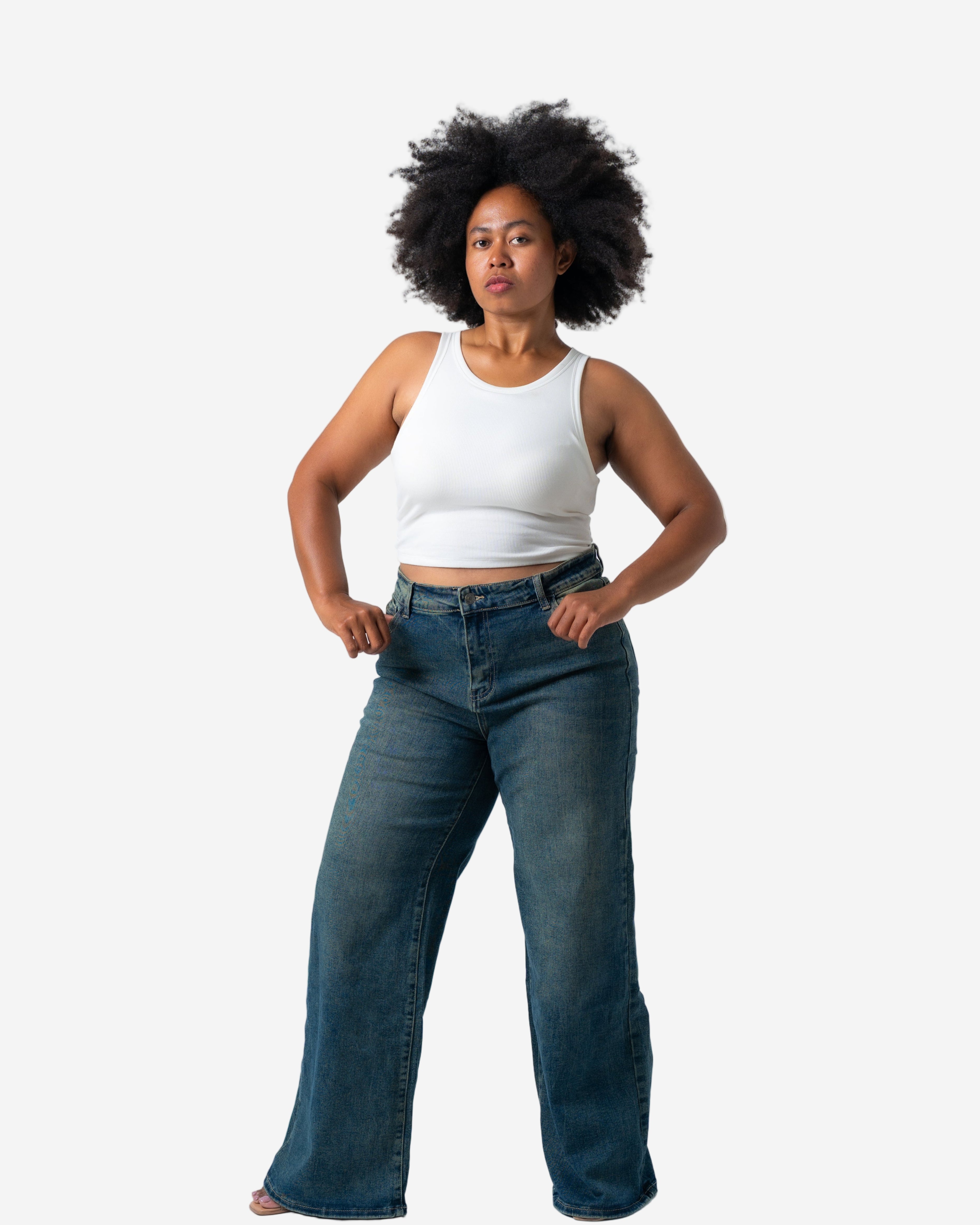 SHAKIYO Wide Leg Jeans GREY BLUE - INSEAM 77CM