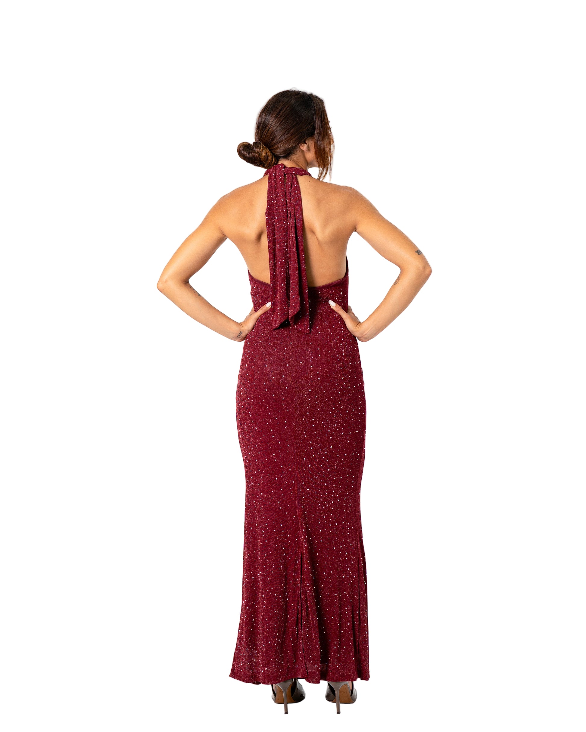 HIGH NECK SPARKLE DRESS BURGUNDY