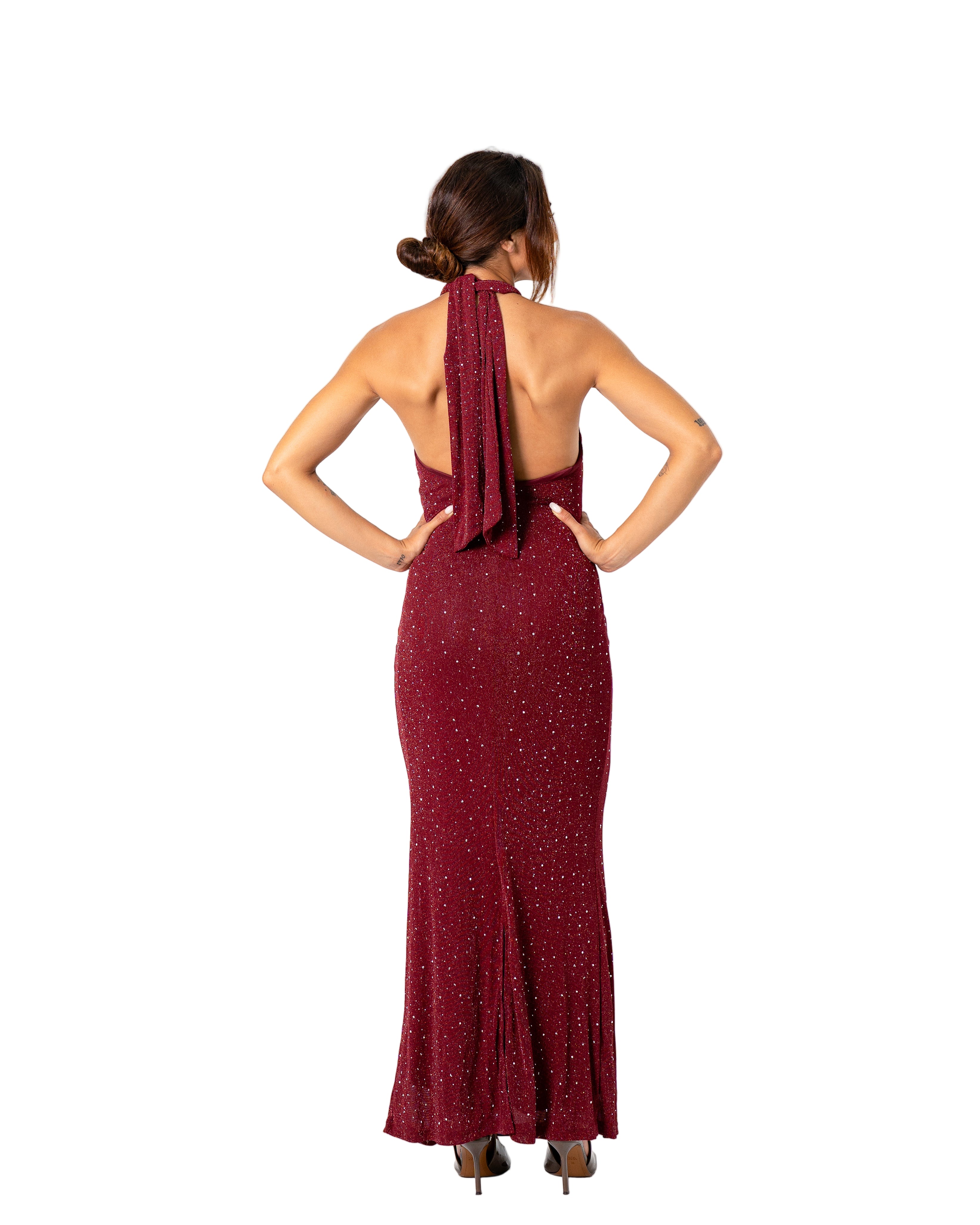 HIGH NECK SPARKLE DRESS BURGUNDY