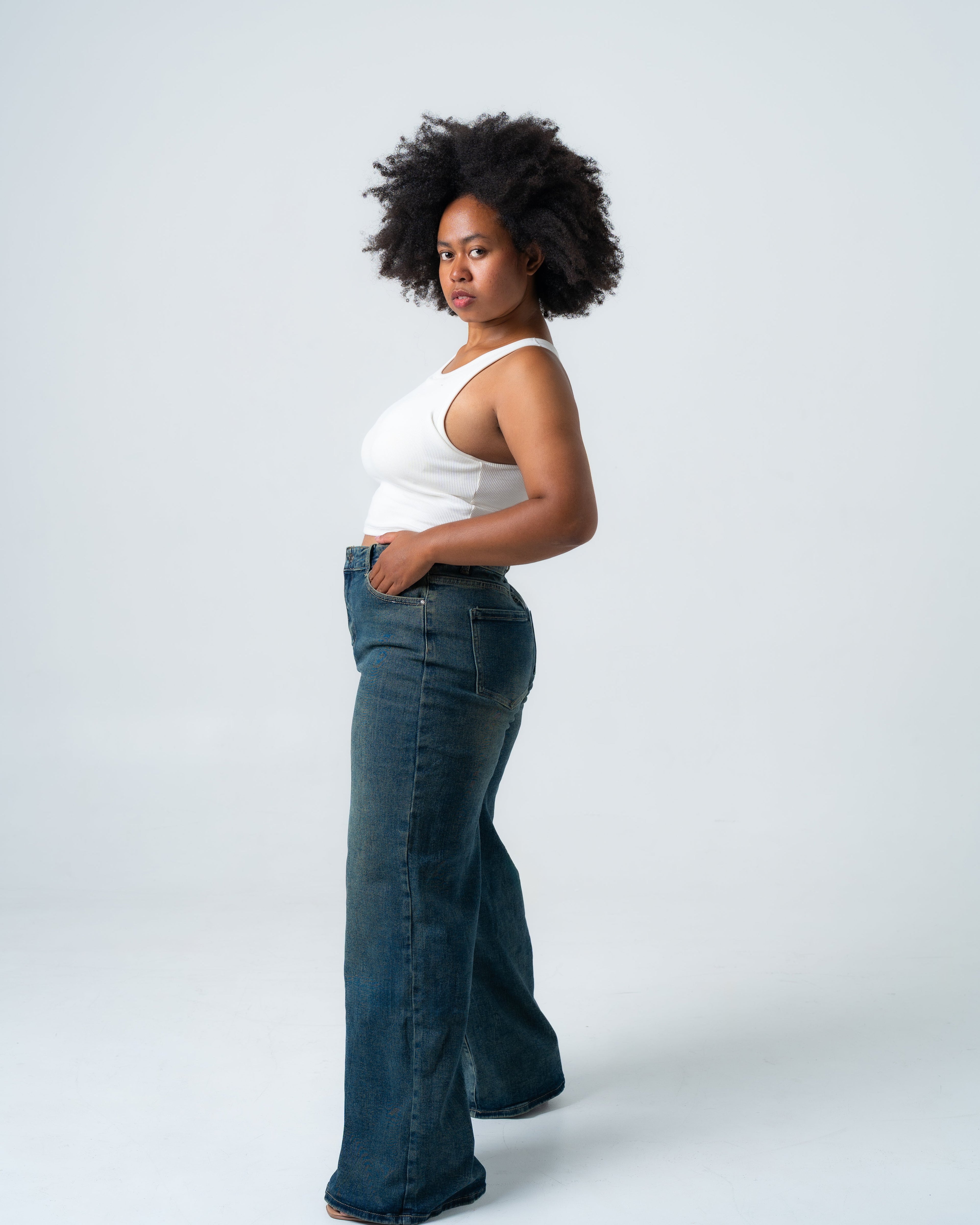 SHAKIYO Wide Leg Jeans GREY BLUE - INSEAM 77CM