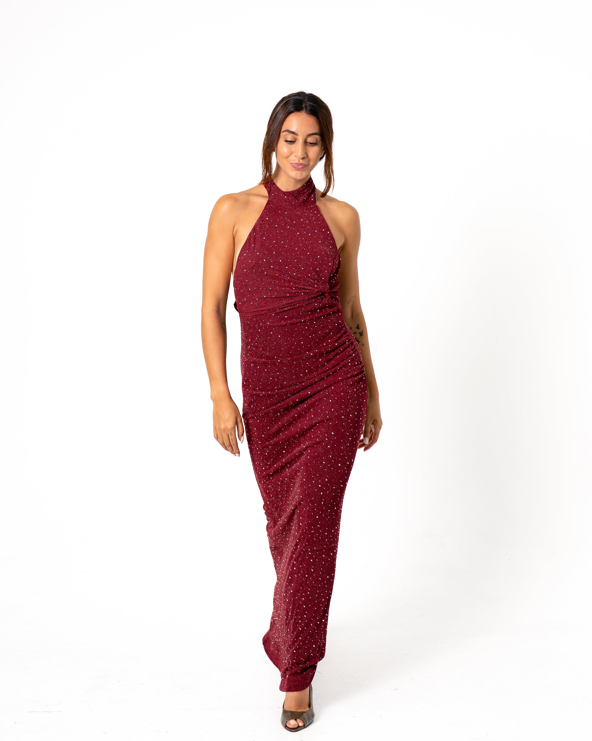 HIGH NECK SPARKLE DRESS BURGUNDY