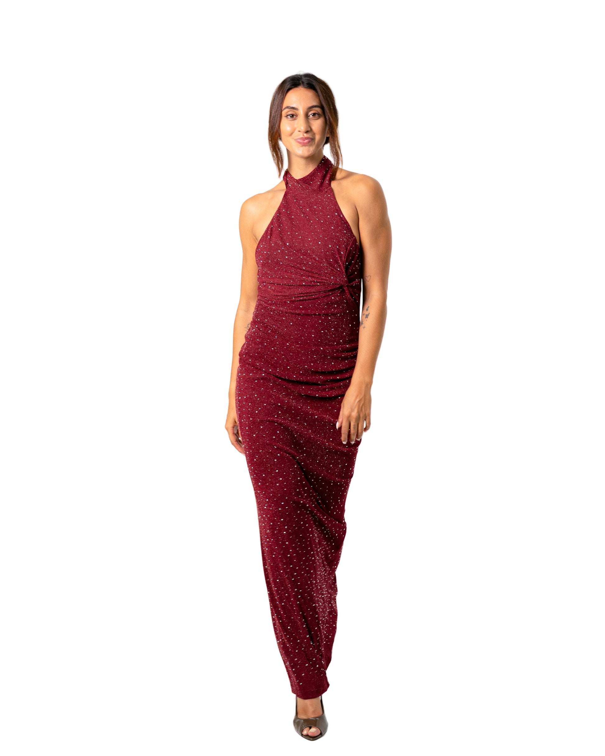 HIGH NECK SPARKLE DRESS BURGUNDY