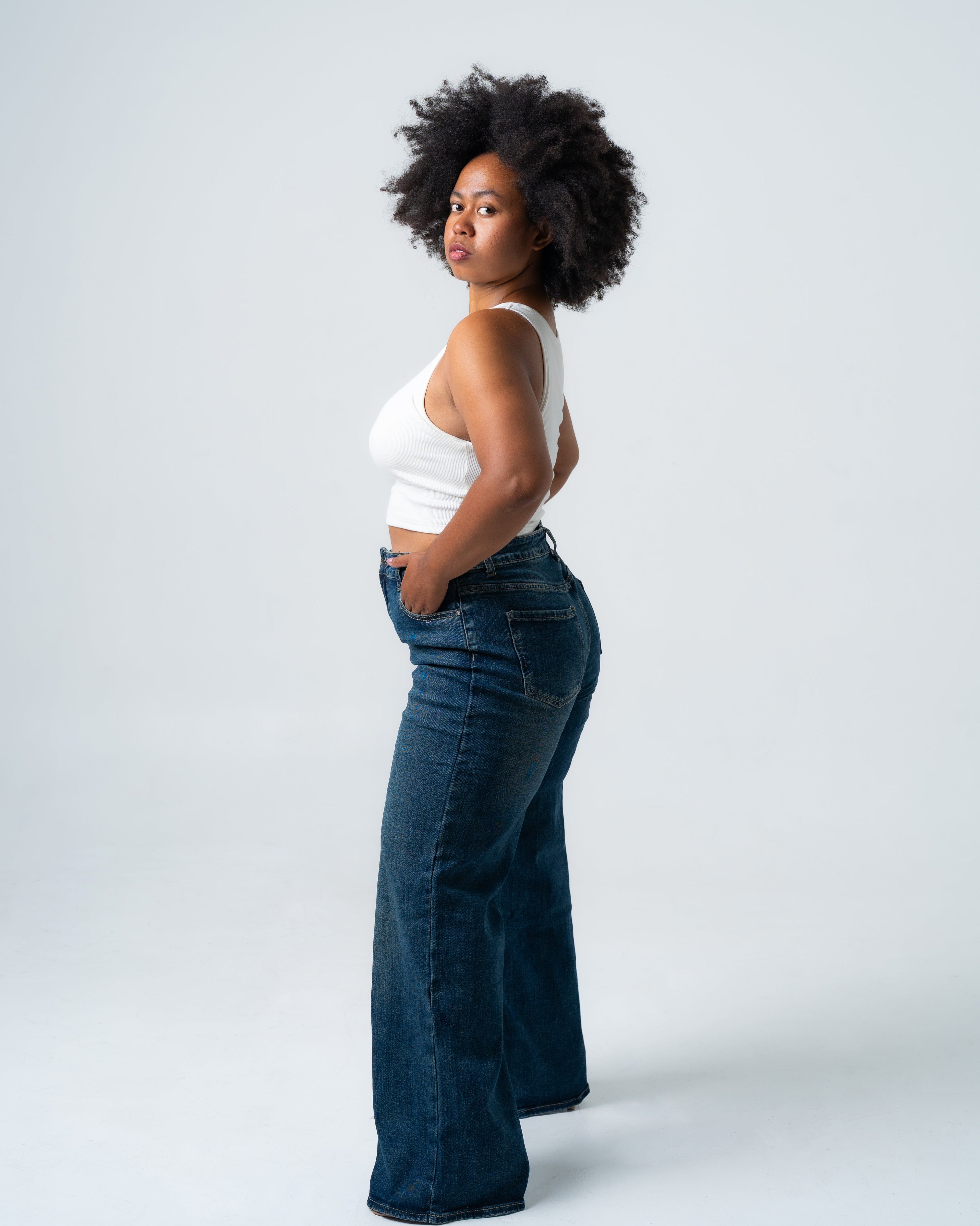 SHAKIYO Wide Leg Jeans DARK BLUE - INSEAM 77CM