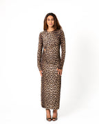WAIST CUTOUT DETAIL LONG STRETCHY DRESS LEOPARD