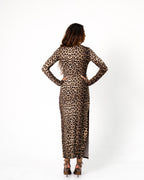 WAIST CUTOUT DETAIL LONG STRETCHY DRESS LEOPARD