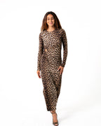 WAIST CUTOUT DETAIL LONG STRETCHY DRESS LEOPARD