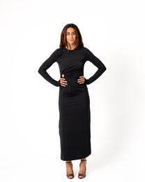 EXTREME STRETCH WAIST CUTOUT DETAIL LONG STRETCHY DRESS BLACK | SEISHIKI STUDIO