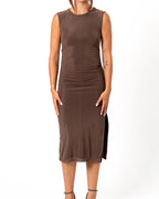 CAP SLEEVE SHORT DRESS BROWN