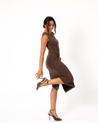 CAP SLEEVE SHORT DRESS BROWN