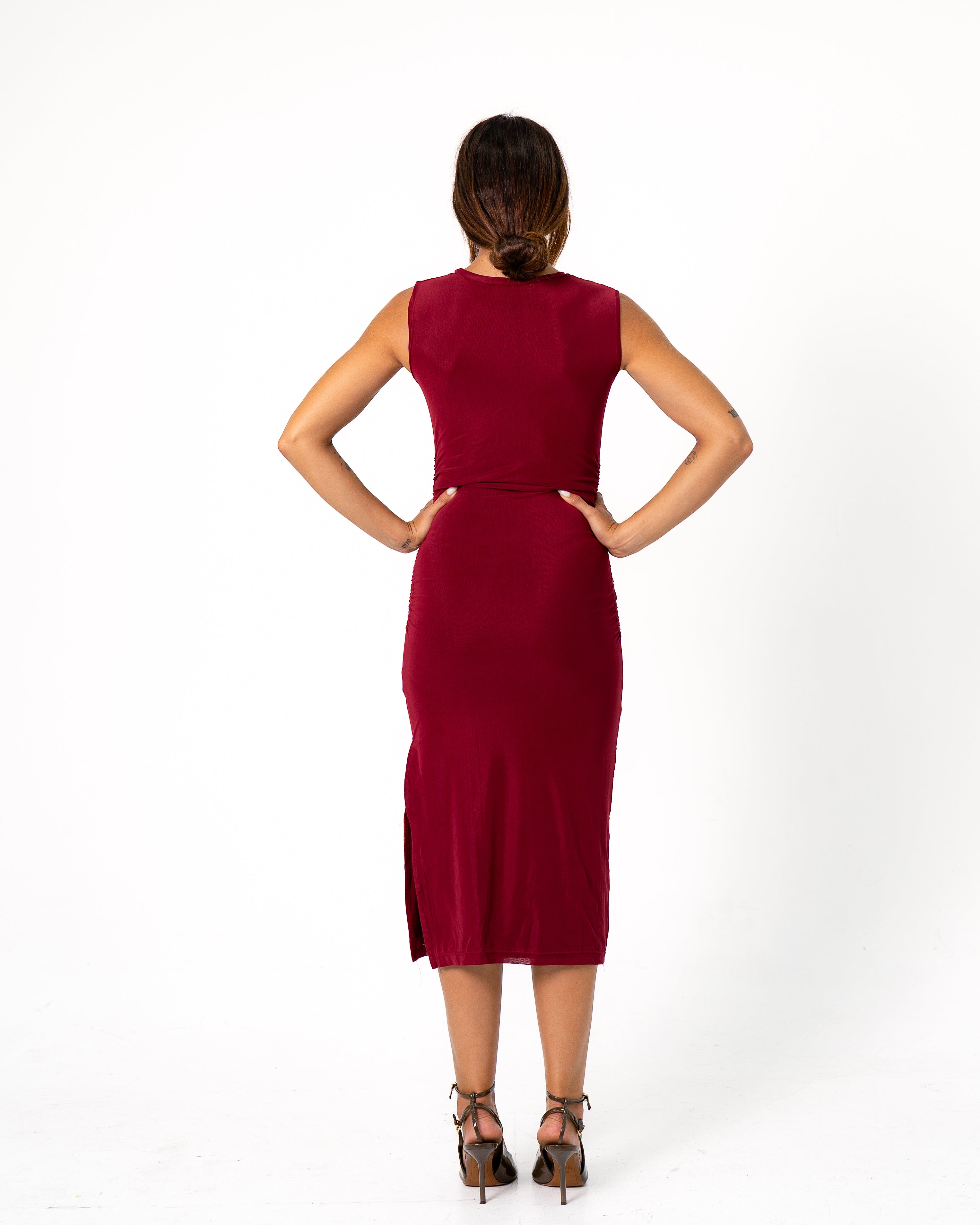 CAP SLEEVE SHORT DRESS BURGUNDY