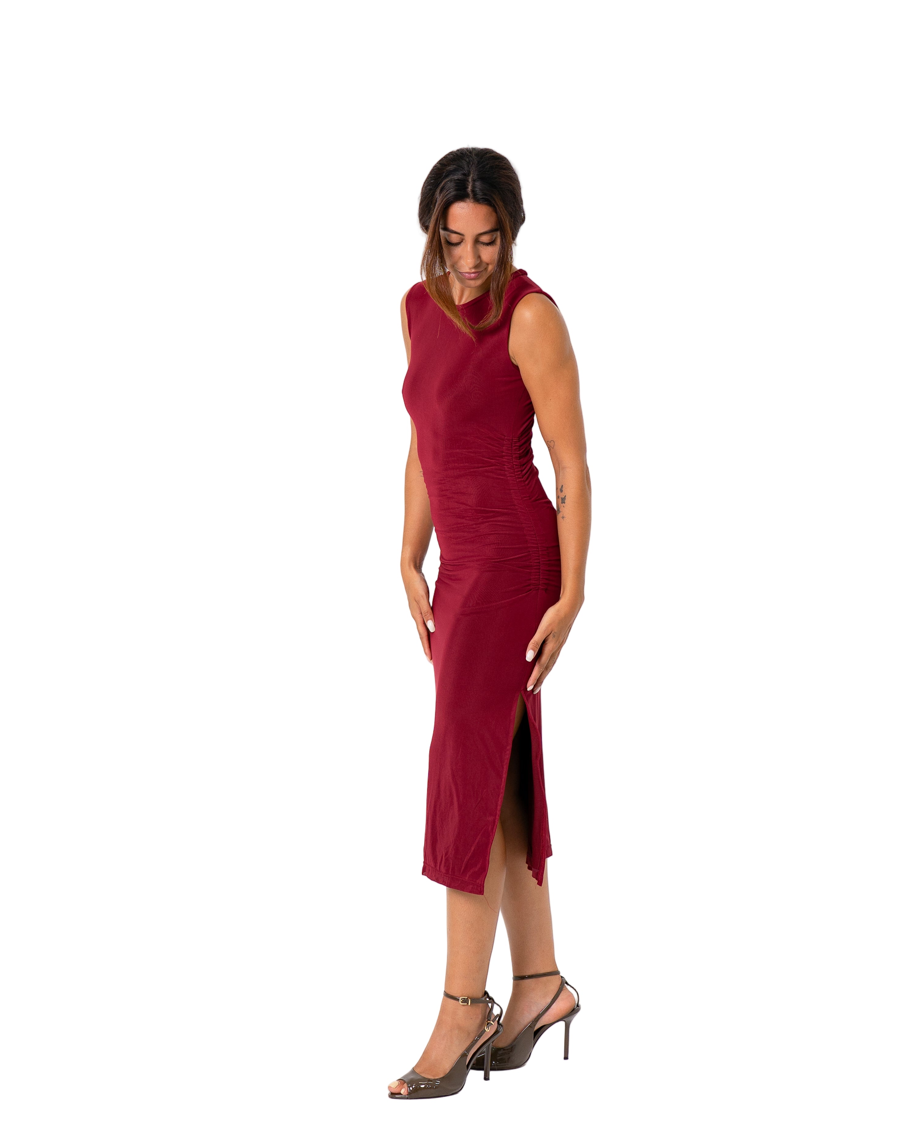 CAP SLEEVE SHORT DRESS BURGUNDY