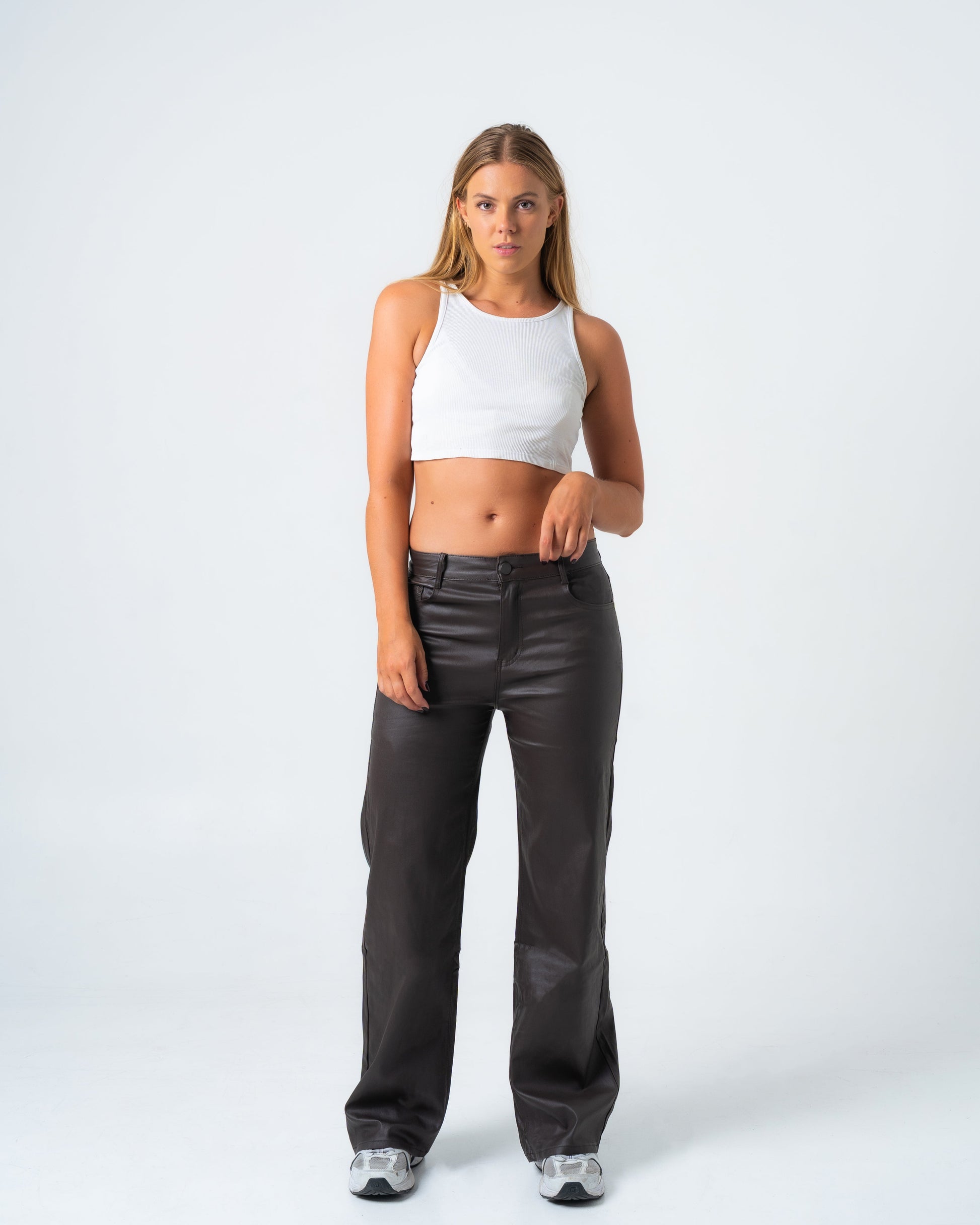 KINZOKU Faux Leather Jeans BROWN - INSEAM 80CM