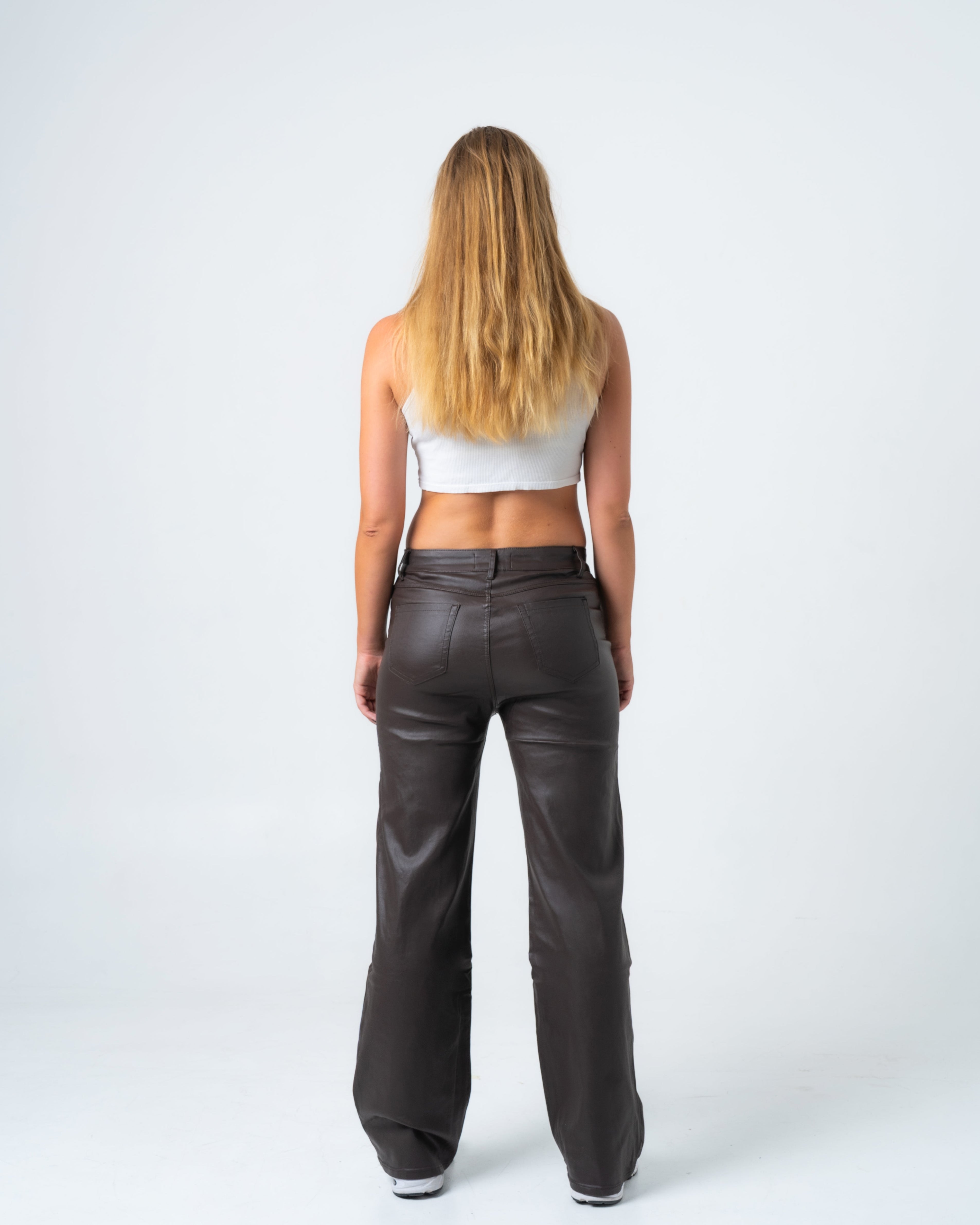 KINZOKU Faux Leather Jeans BROWN - INSEAM 80CM
