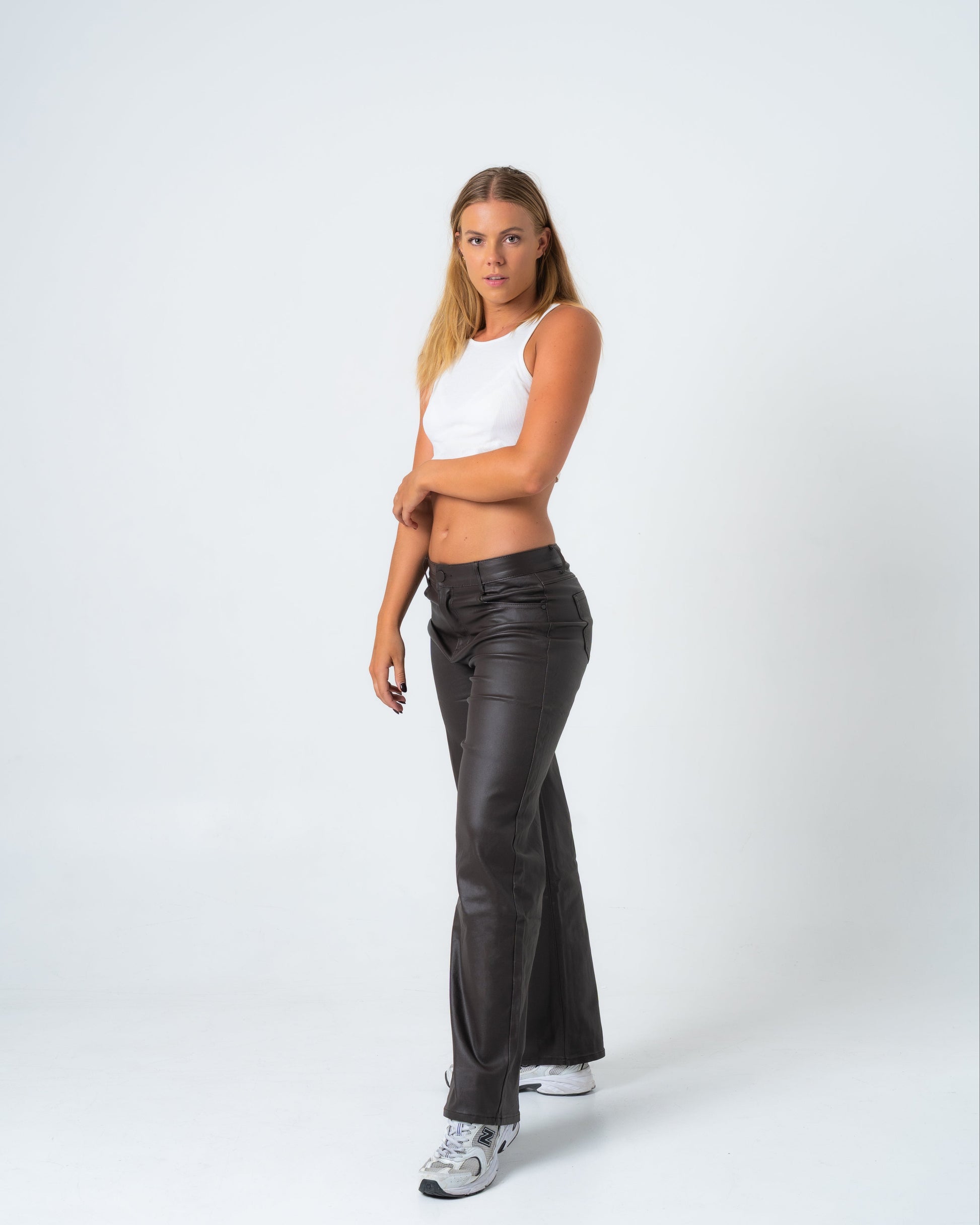 KINZOKU Faux Leather Jeans BROWN - INSEAM 80CM