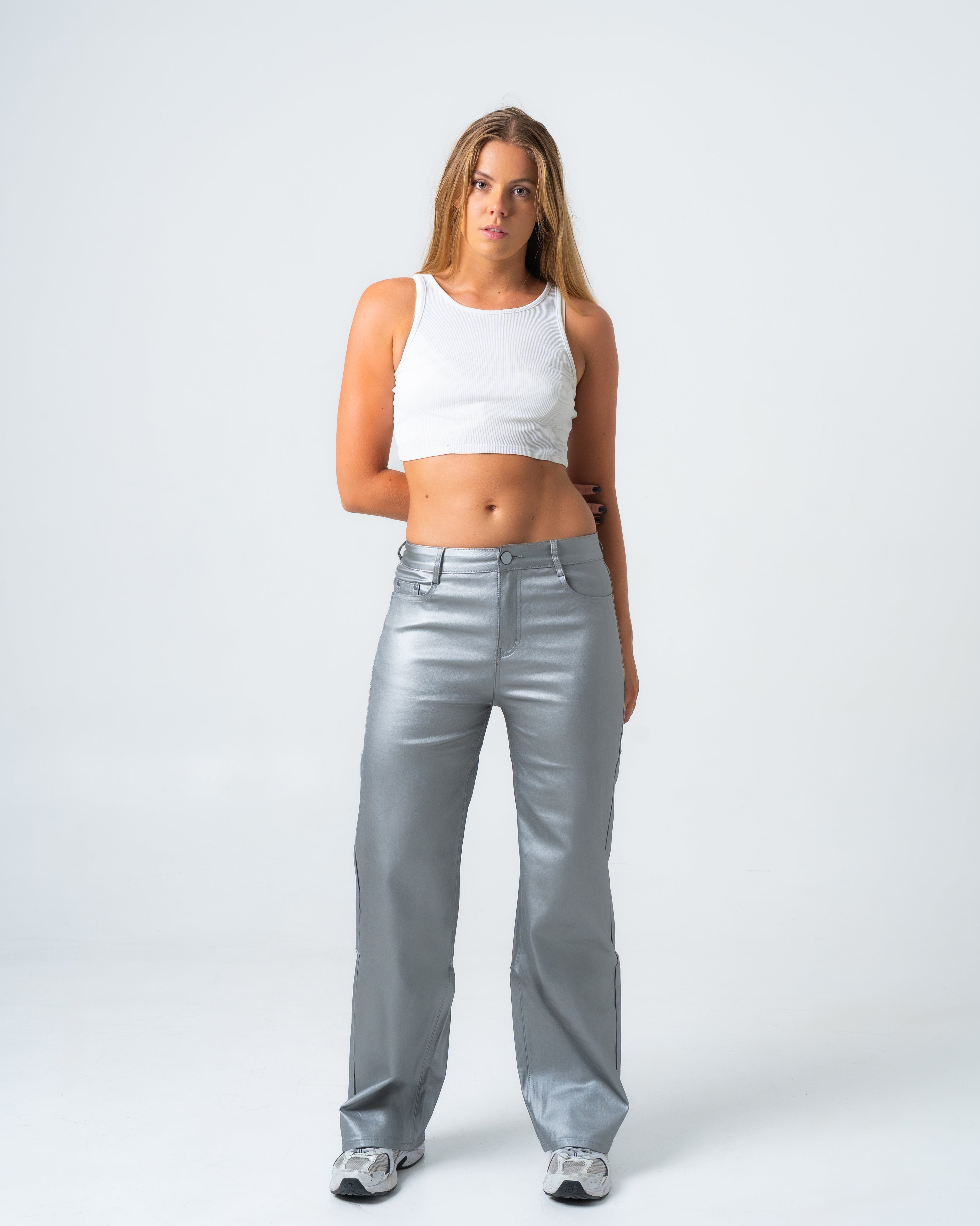 KINZOKU Faux Leather Jeans SILVER - INSEAM 80CM