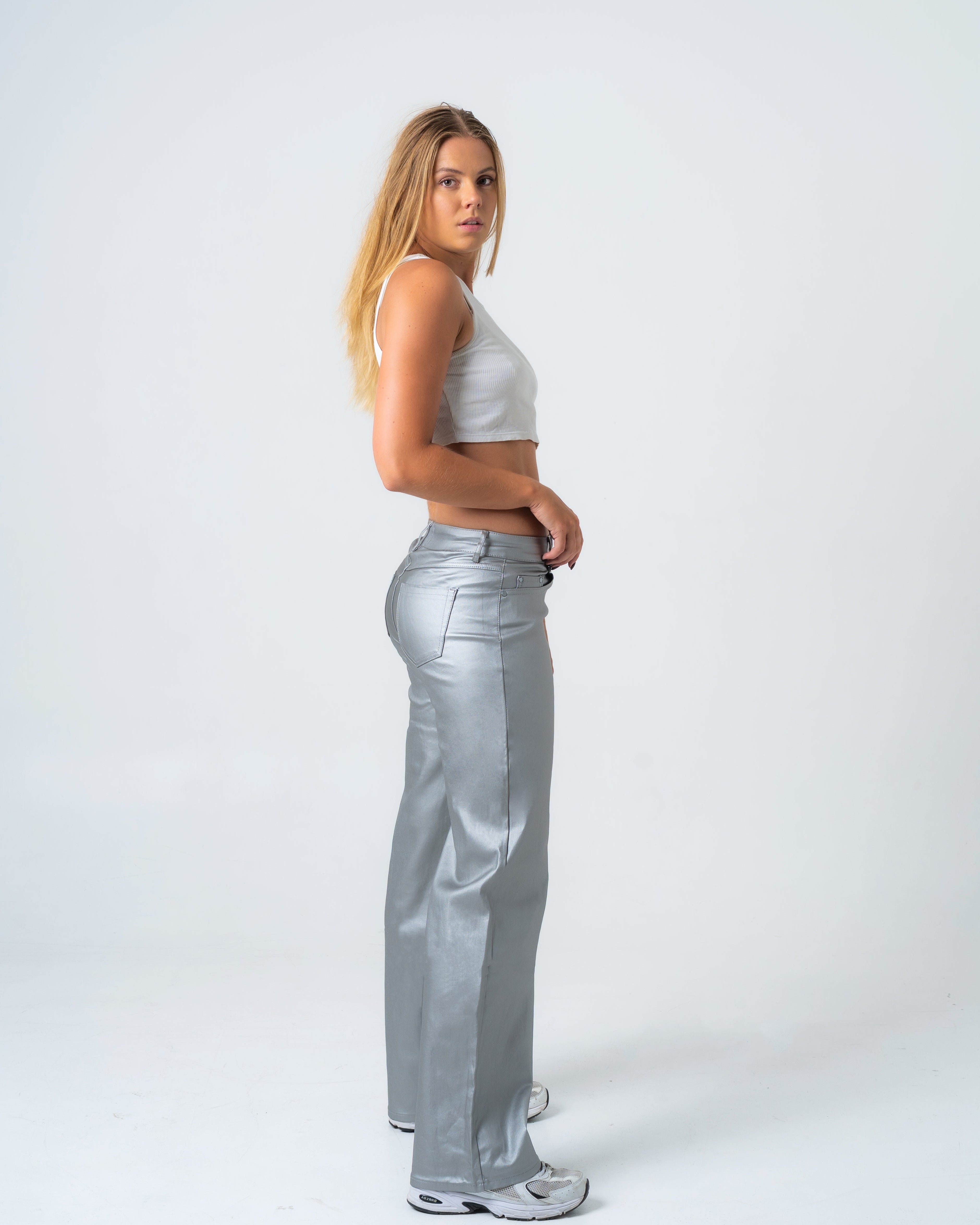 KINZOKU Faux Leather Jeans SILVER - INSEAM 80CM
