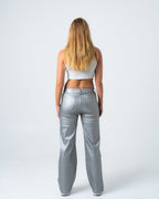 KINZOKU Faux Leather Jeans SILVER - INSEAM 80CM