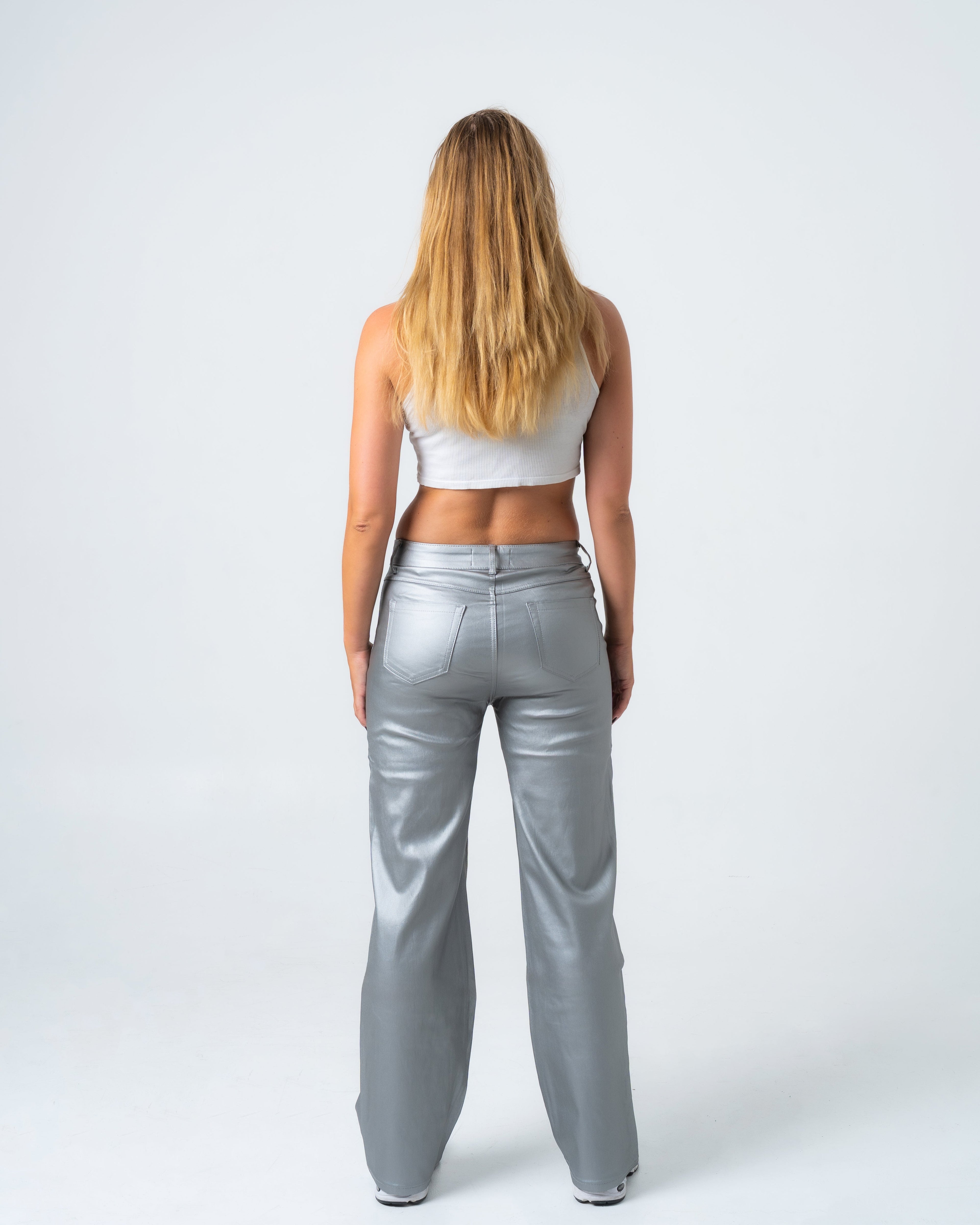 KINZOKU Faux Leather Jeans SILVER - INSEAM 80CM