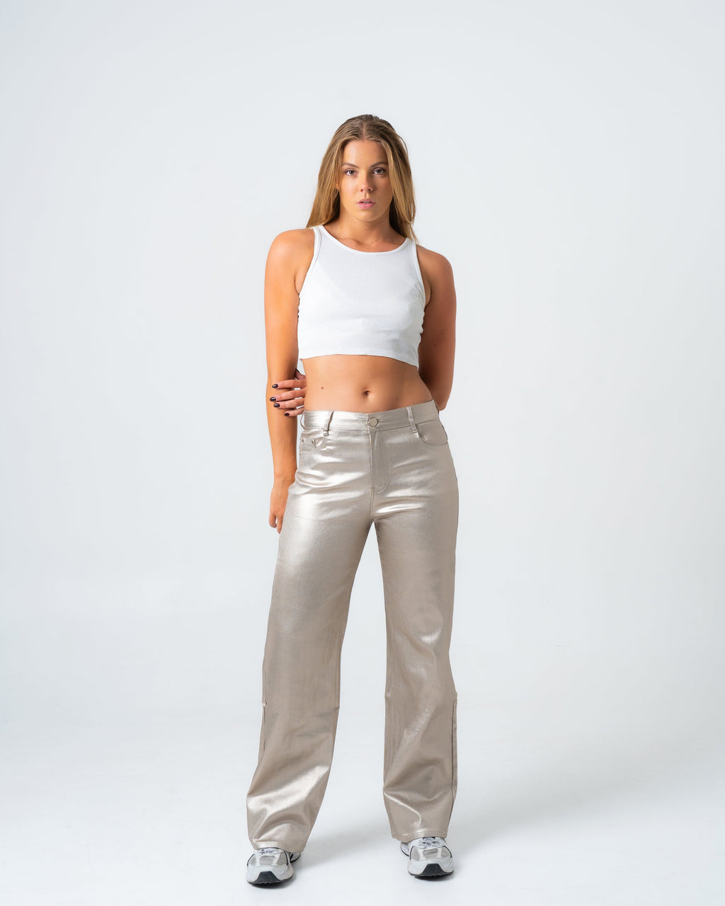 KINZOKU Faux Leather Jeans GOLD