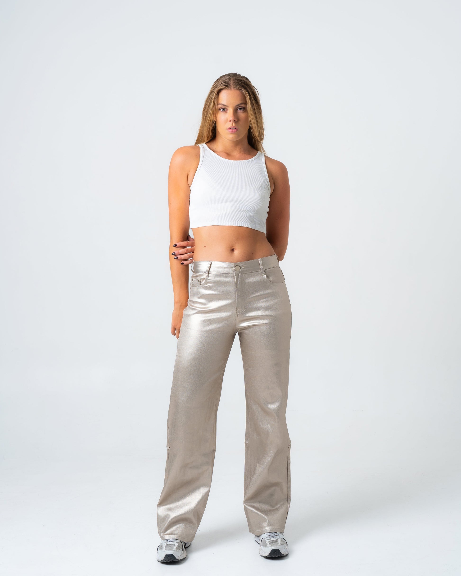 KINZOKU Faux Leather Jeans GOLD