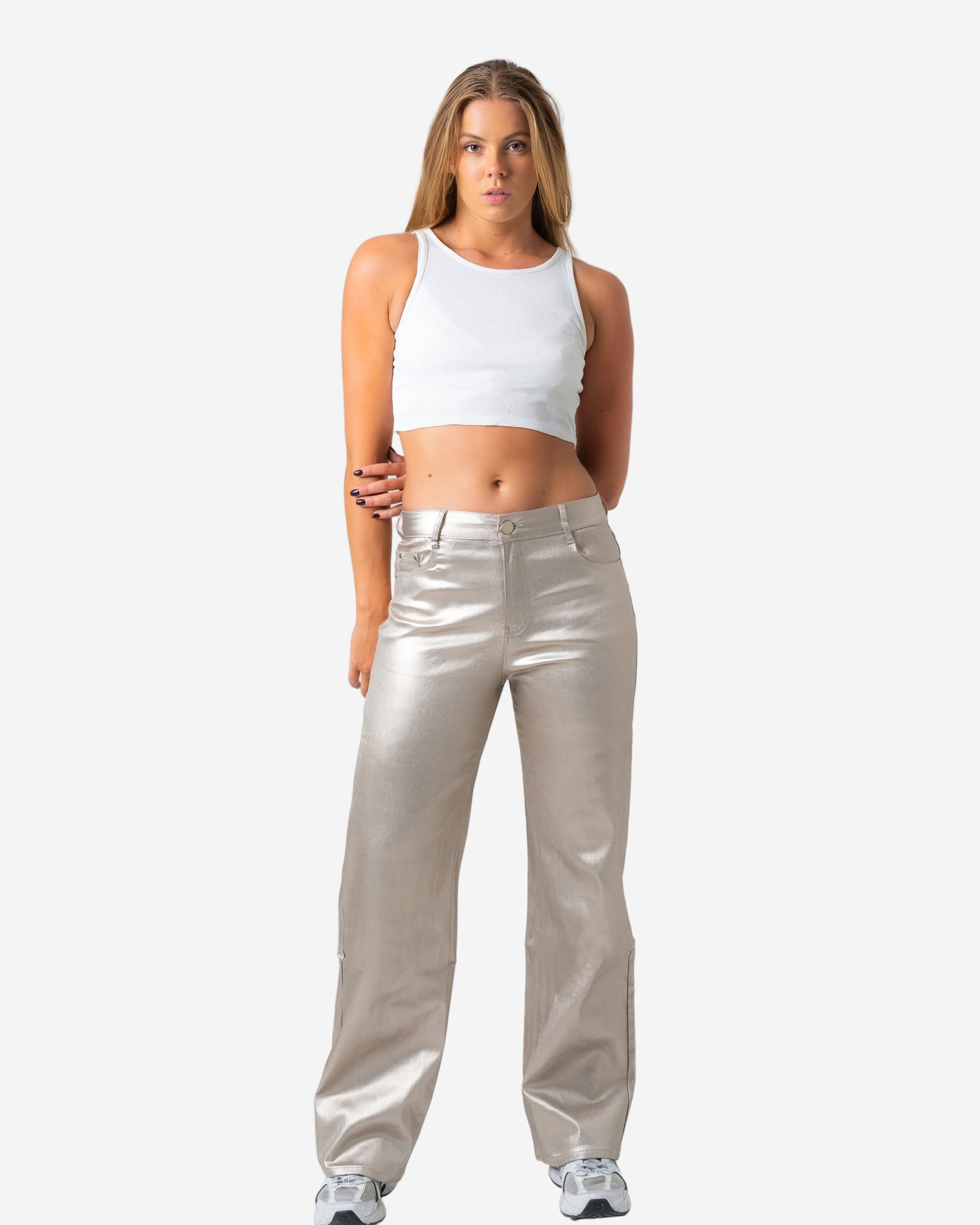 KINZOKU Faux Leather Jeans GOLD - INSEAM 80CM