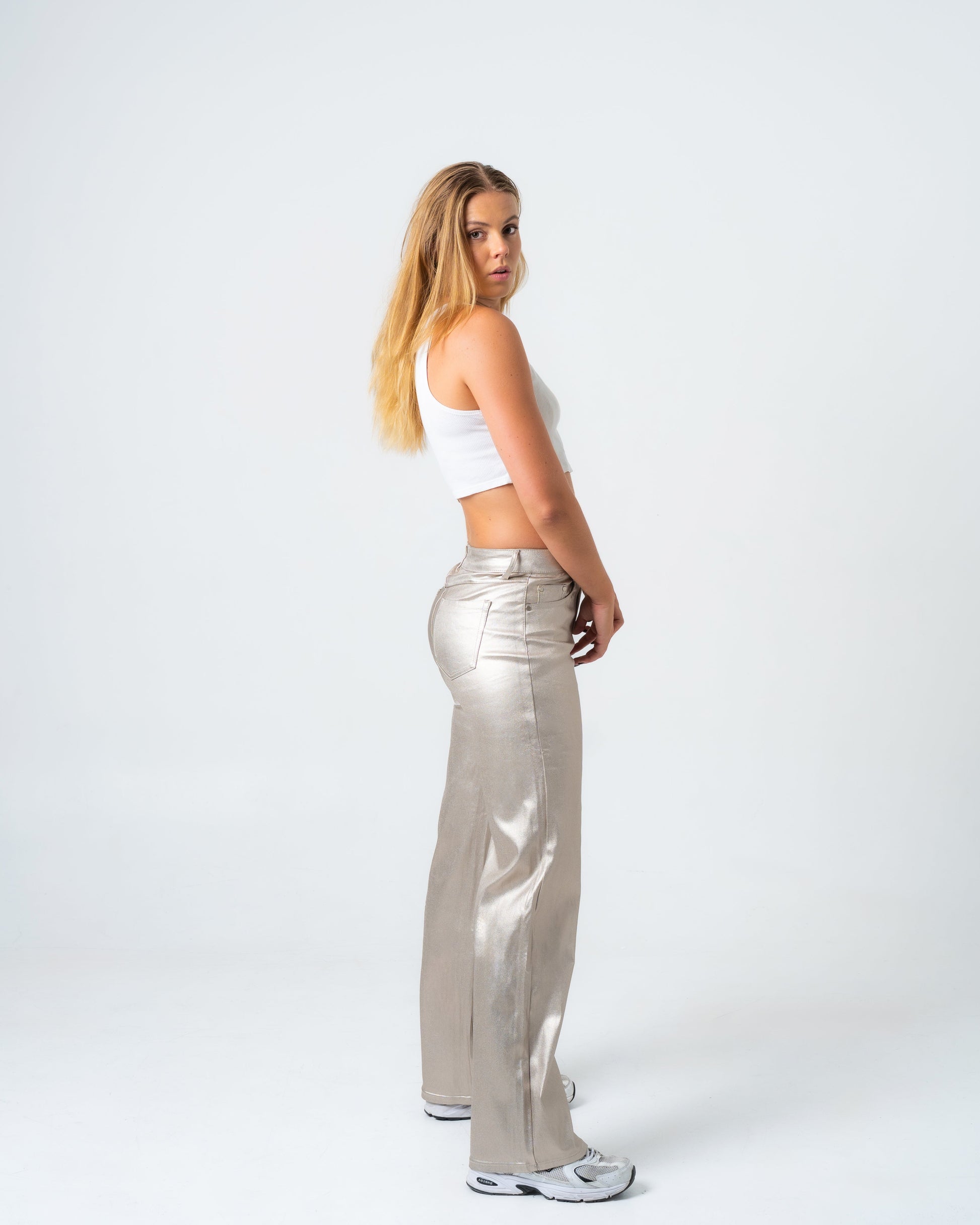 KINZOKU Faux Leather Jeans GOLD