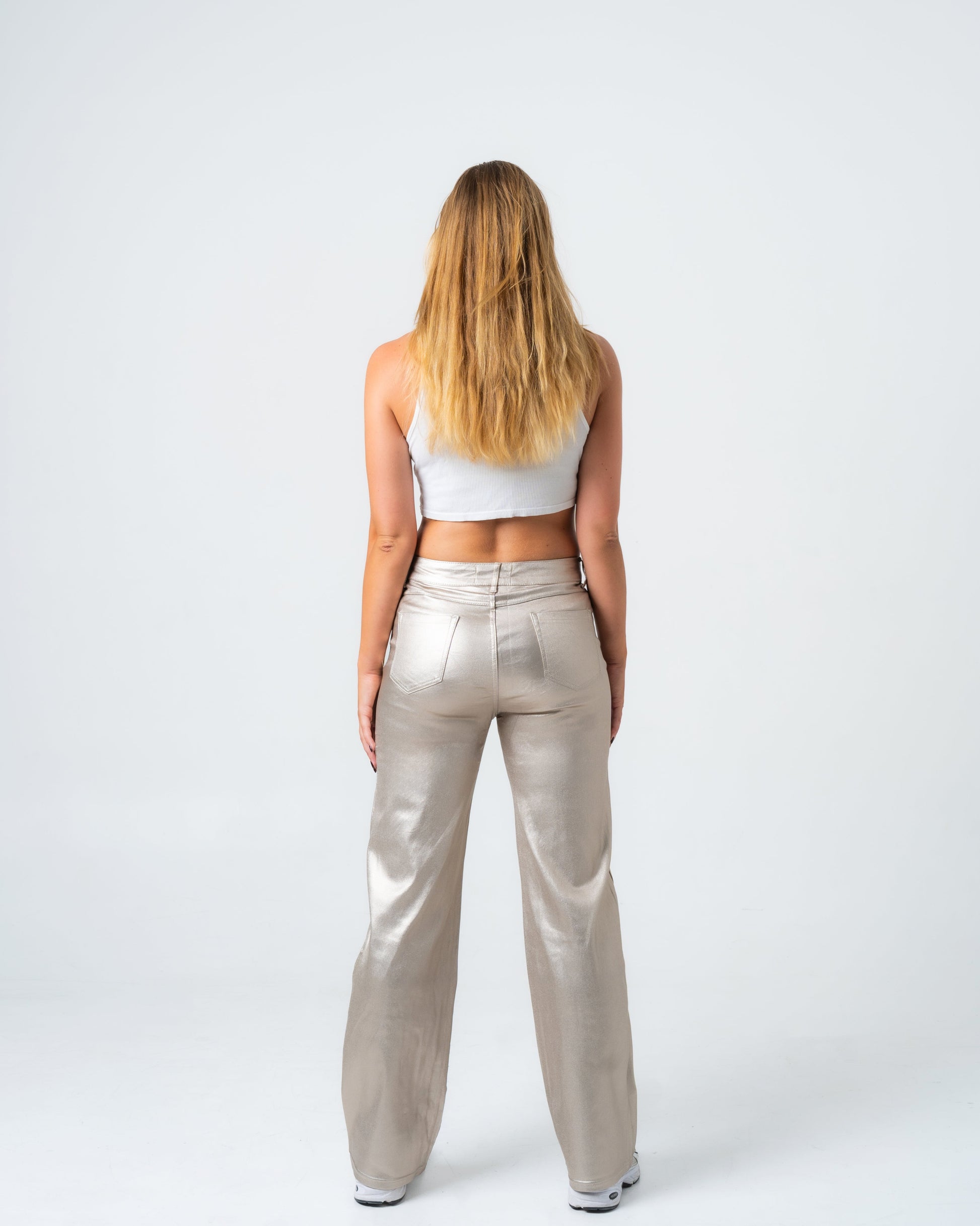 KINZOKU Faux Leather Jeans GOLD