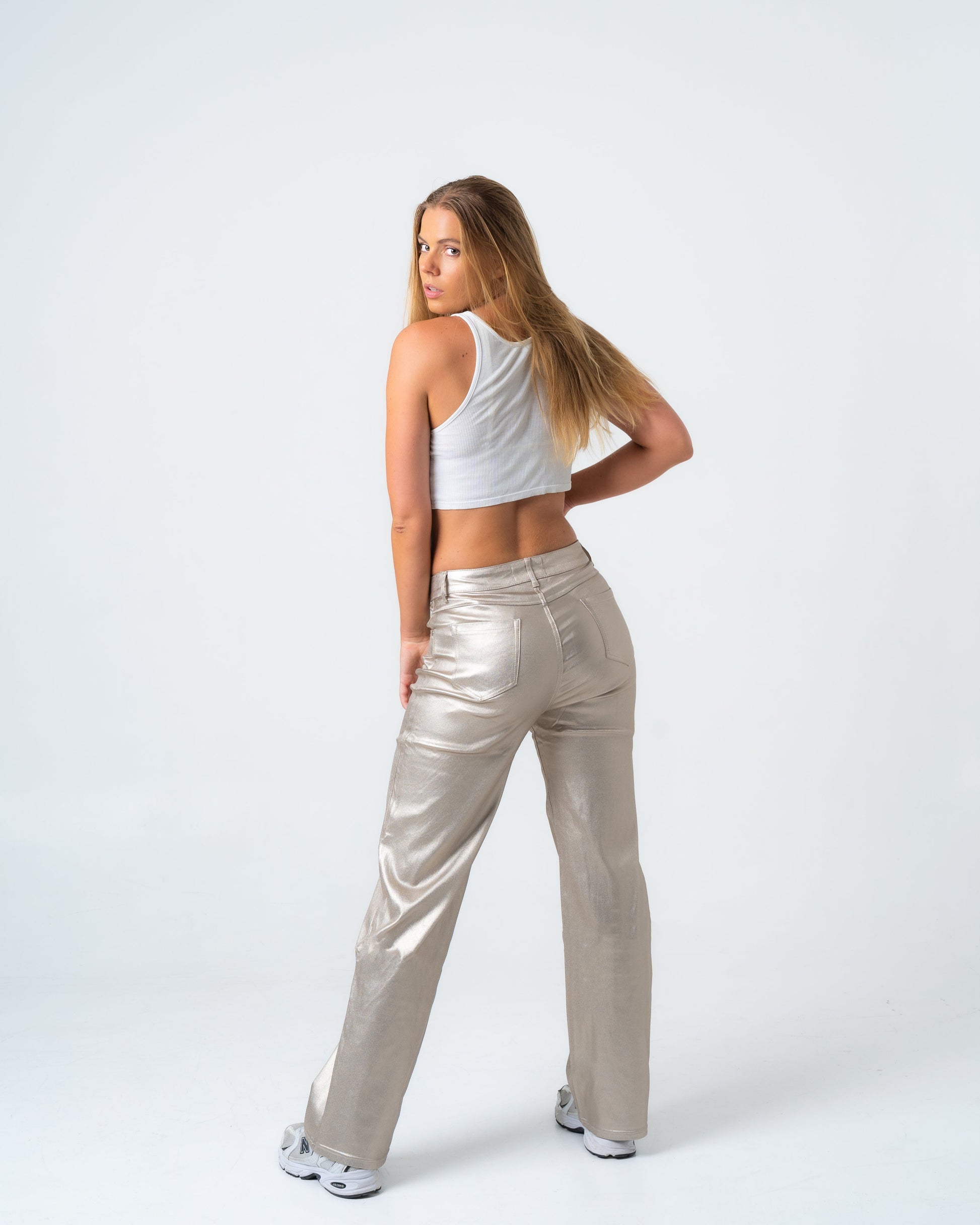 KINZOKU Faux Leather Jeans GOLD